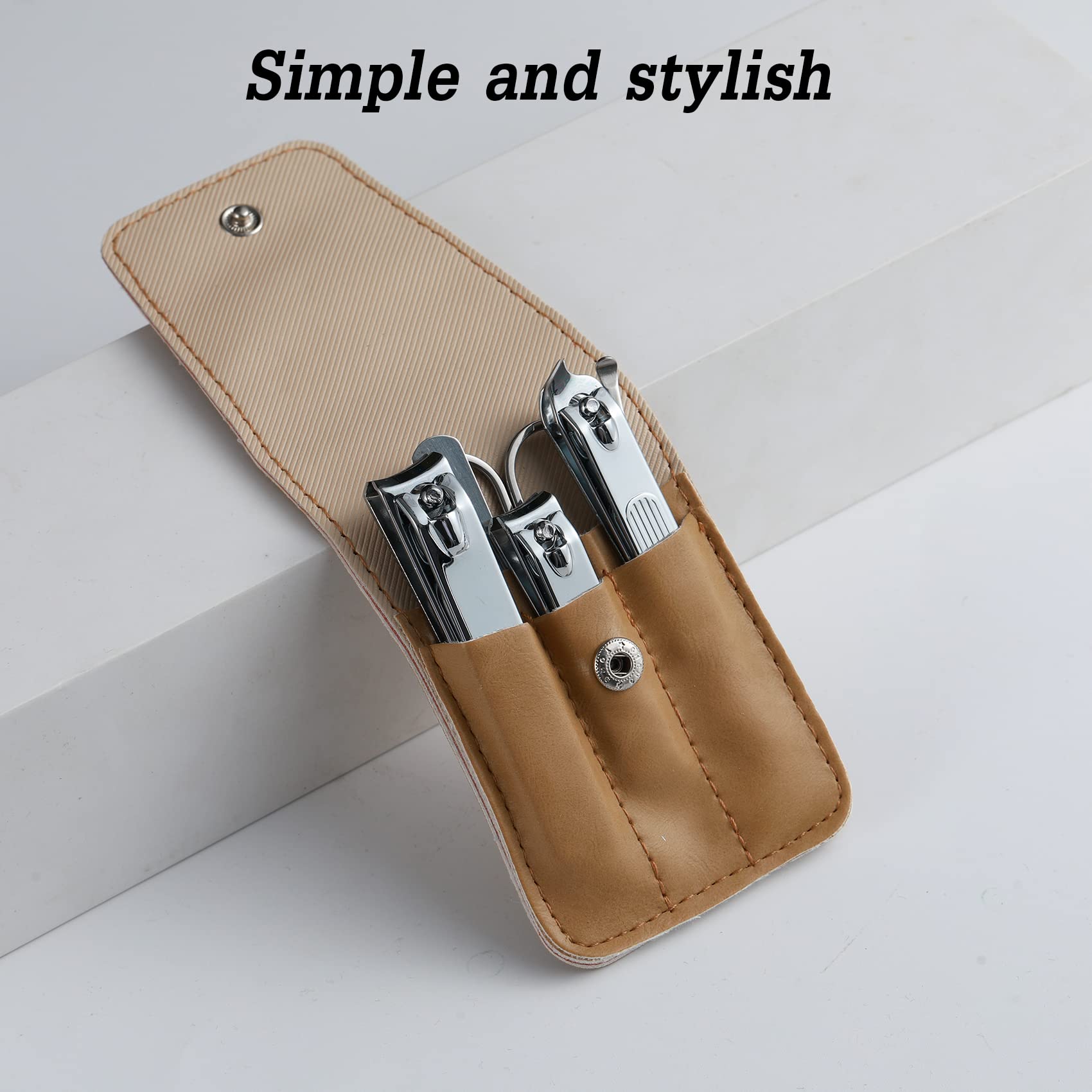 Nail Clipper Set, 6 Pcs Toenail Clippers, Stainless Steel Fingernail Clipper, and PU Leather Manicure Set, Gift Ideas (Beige)