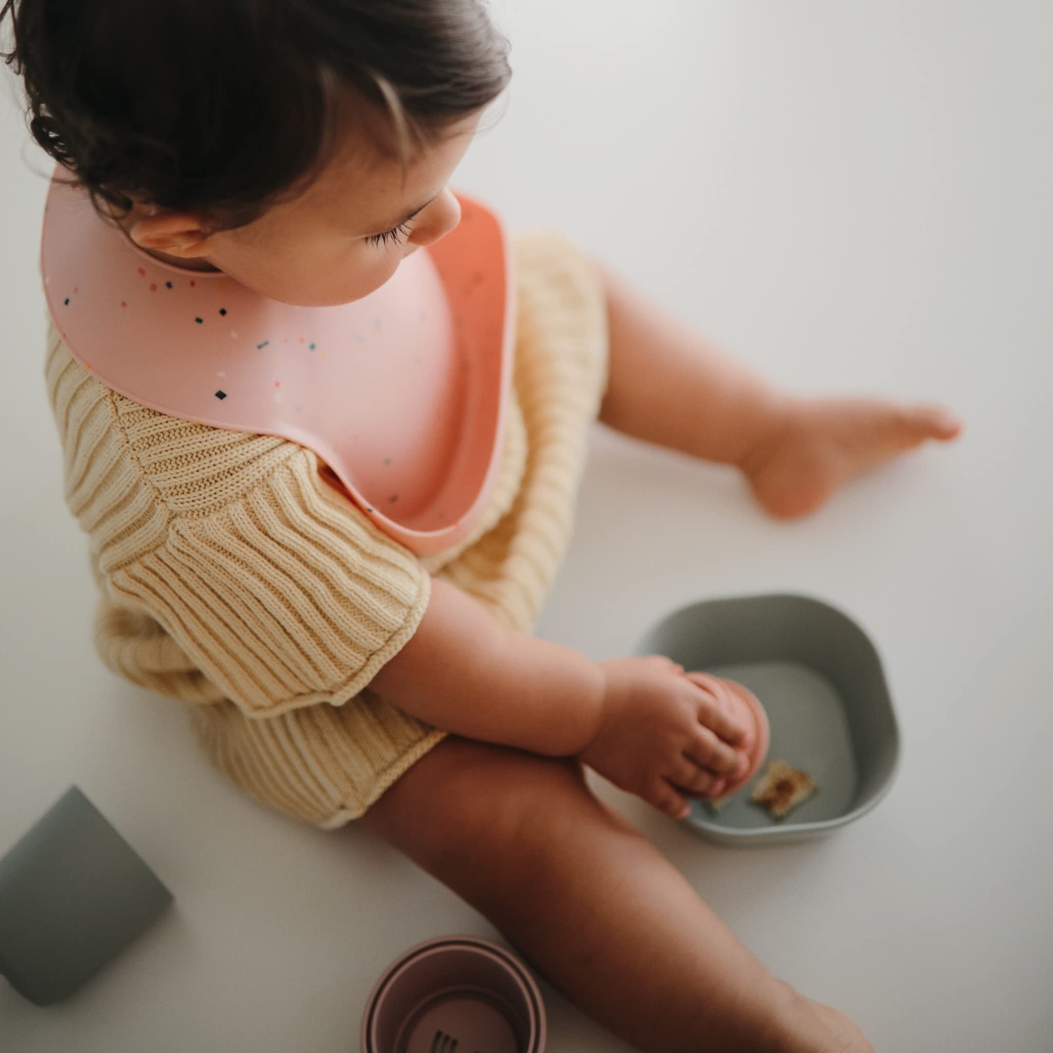 mushie Silicone Baby Bib | Adjustable Fit Waterproof Bibs (Whales)