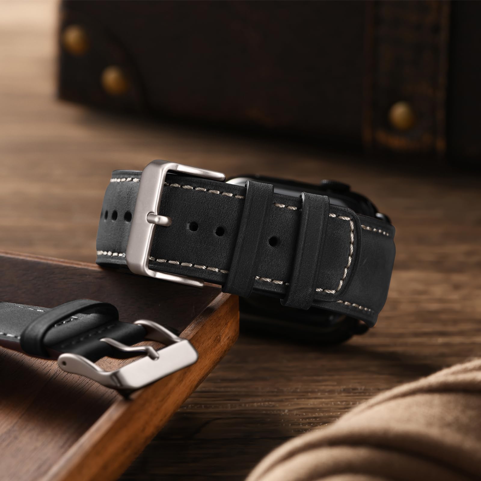 Bestig Compatible with Apple Watch Band 49mm 46mm 45mm 44mm 42mm(Series 3 2 1) Apple Watch Leather Bands Genuine Leather for iWatch Strap Ultra Series 10 9 8 7 6 5 4 SE Women Man-Redbrown/Black