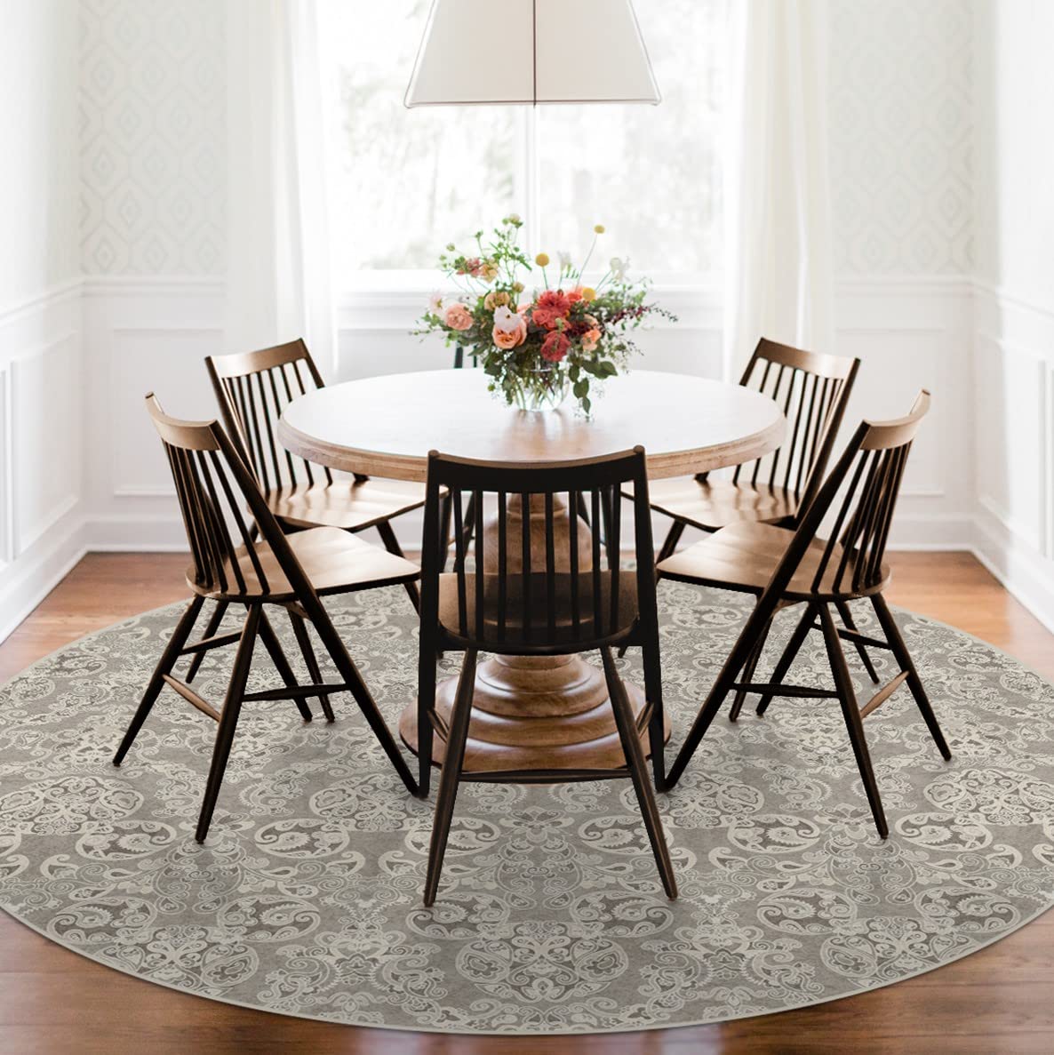 RUGGABLE Disney Traditional Mickey Mouse Washable Rug - Perfect Area Rug for Nursery Playroom Kids Room - Pet & Child Friendly - Stain & Water Resistant - Damask Grey 3&