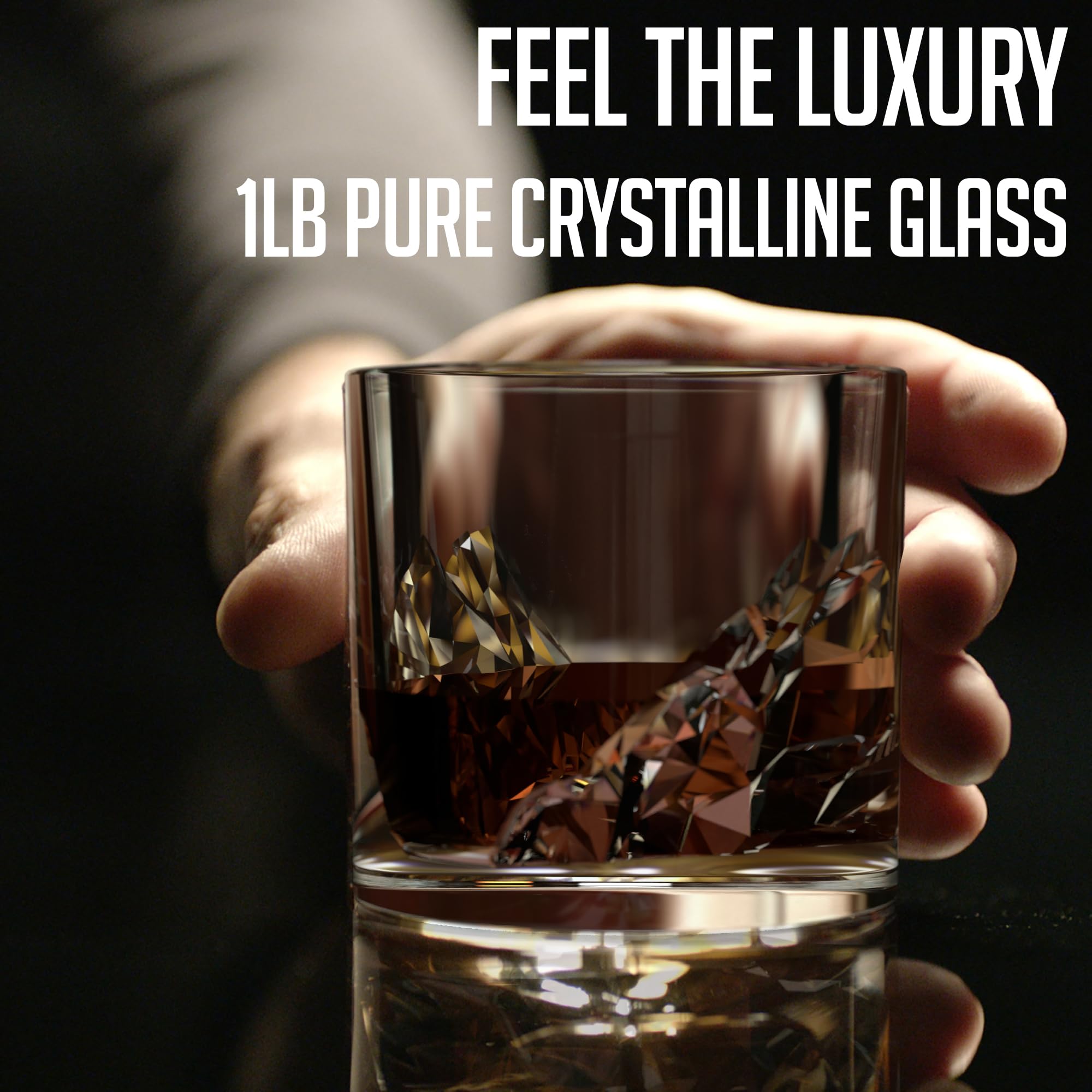 LIITON Heavy Crystal Whiskey Glasses Gift Set, Thick Freezable Bourbon Glass 1lb Each, Premium Whiskey Gifts for Men, Frozen Crystal Chills Cocktails Featuring Grand Canyon Glasses Set of 2, 10 oz