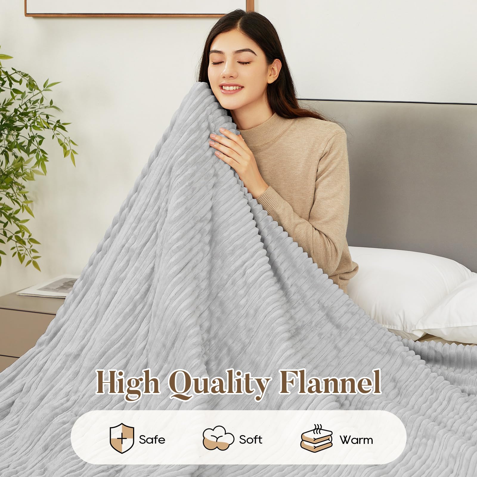 Electric Blanket Heated Throw, Heated Blanket Soft Flannel Heating Blanket Queen Size Machine Washable ETL&FCC Certification (Beige, 84 * 90)
