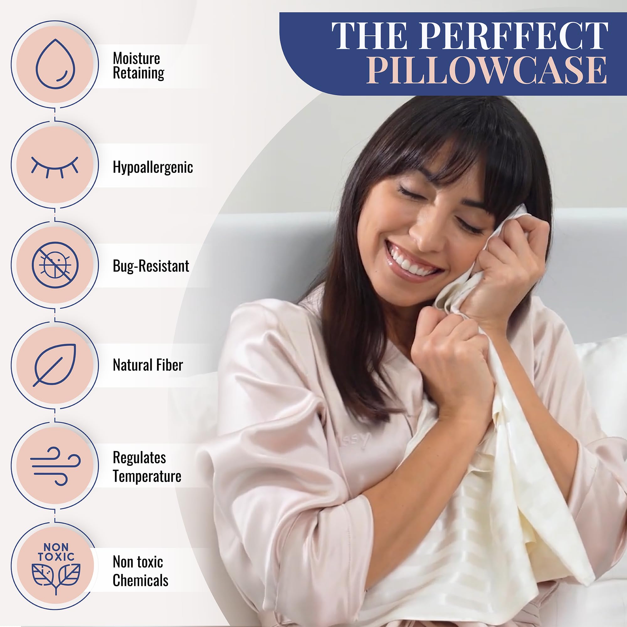 Blissy Silk Pillowcase - 100% Pure Mulberry Silk - 22 Momme 6A High-Grade Fibers - Silk Pillow Cover for Hair & Skin - Regular, Queen & King with Hidden Zipper (Queen, Champagne)