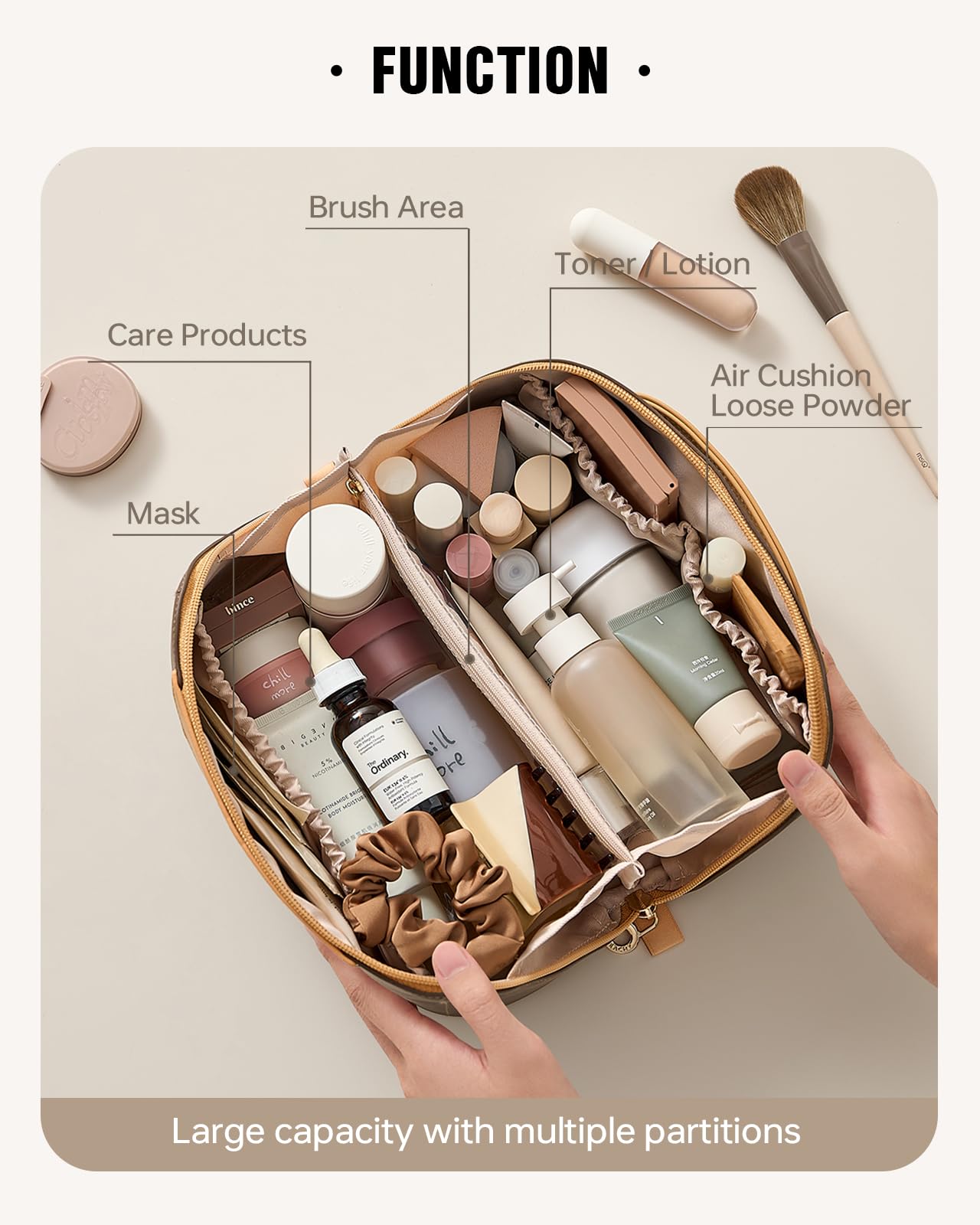 EACHY Travel Makeup Bag,Large Capacity Cosmetic Bags for Women,Waterproof Portable Pouch Open Flat Toiletry Bag Make up Organizer with Divider and Handle