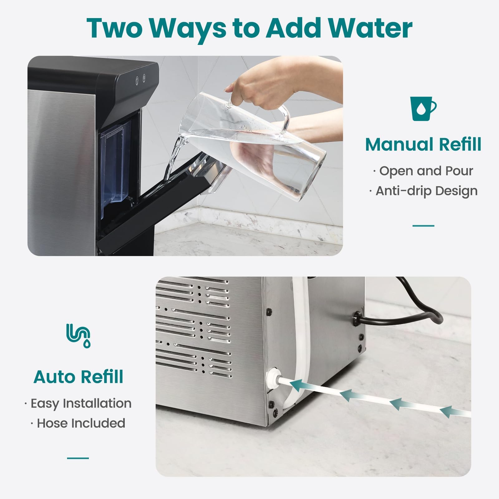 Gevi Household V2.0 Gemi Nugget Ice Maker Countertop Pellet Crushed Chewable Ice Machine with Self-Cleaning Open and Pour Water Refill for Kitchen Party Office Stainless Steel White