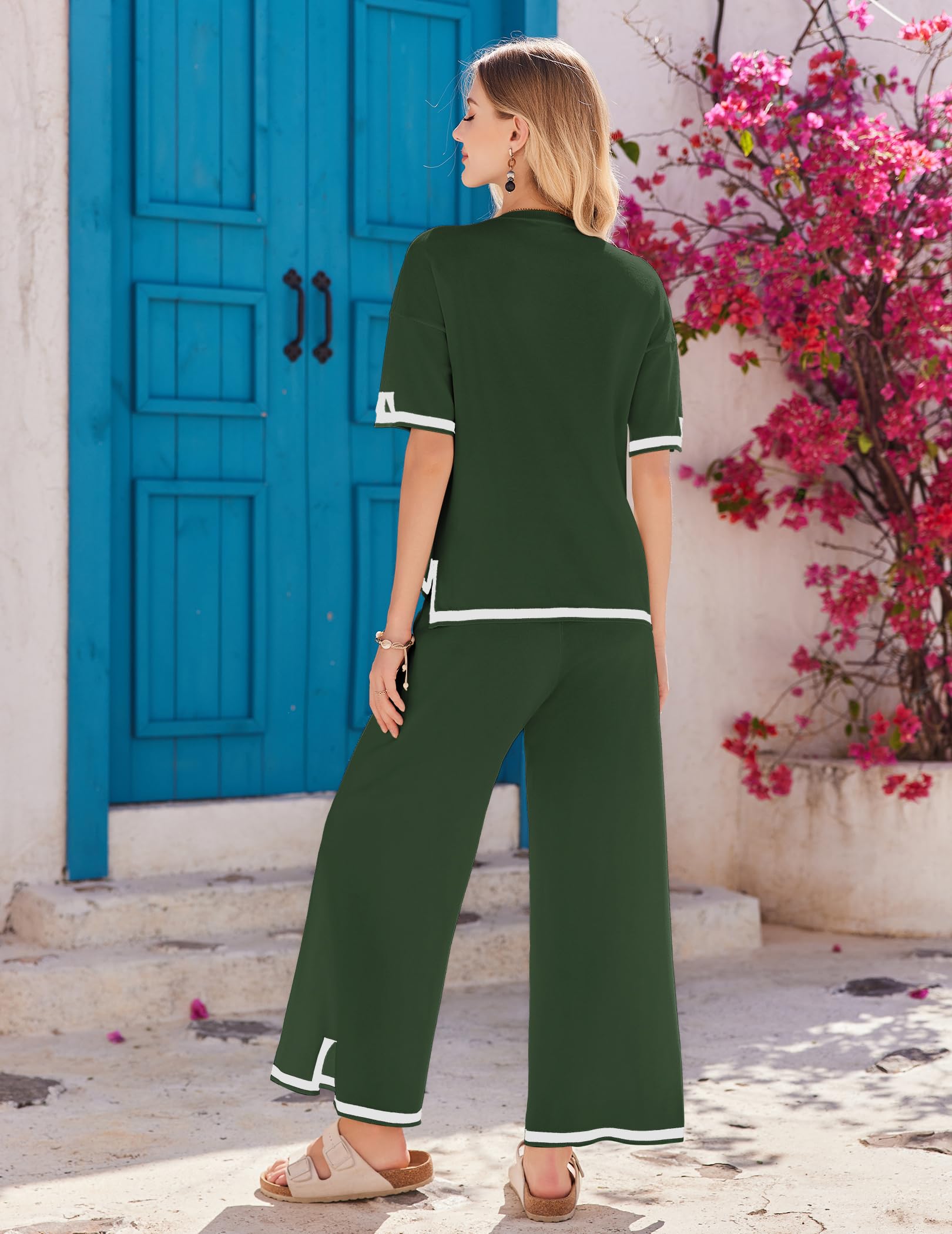 Ekouaer Lounge Set for Women 2 Piece Sets Loungewear Set Outfits Knit Sweater Sets Wide Leg Long Pants Pajama Set