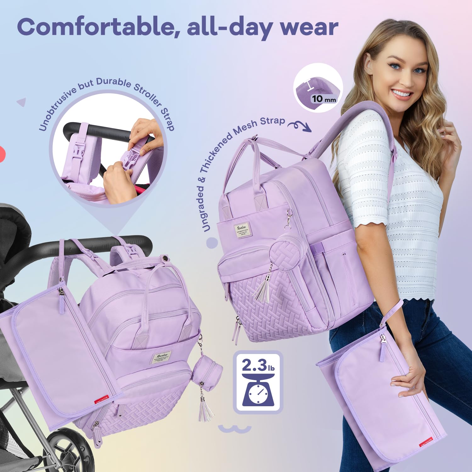 RUVALINO Diaper Bag Backpack, Multifunction Travel Pack Maternity Baby Changing Bags, Large Capacity, Waterproof, Beige