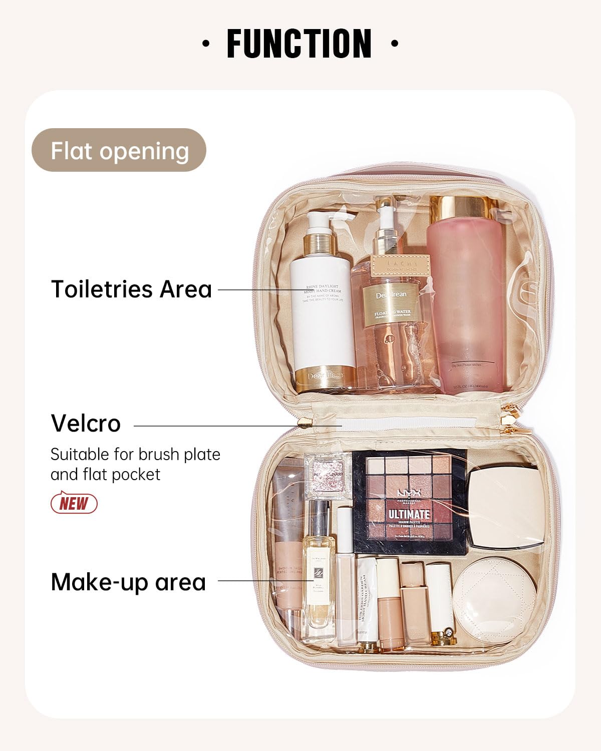 EACHY Travel Makeup Bag,Large Capacity Cosmetic Bags for Women,Waterproof Portable Pouch Open Flat Toiletry Bag Make up Organizer with Divider and Handle