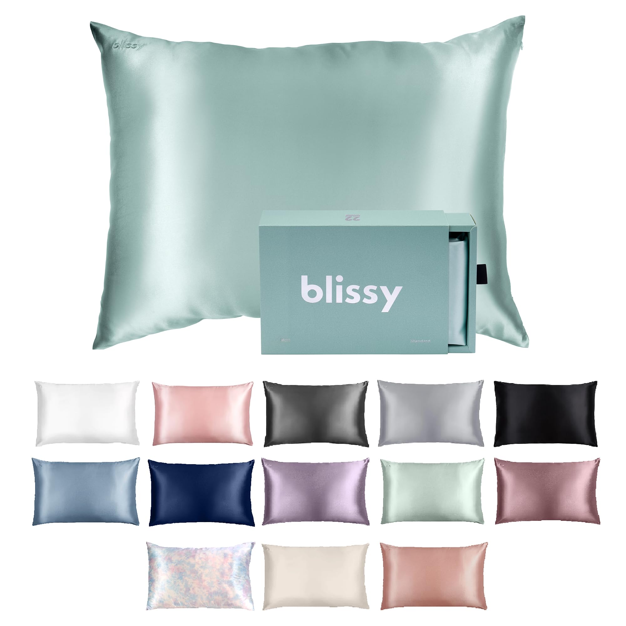 Blissy Silk Pillowcase - 100% Pure Mulberry Silk - 22 Momme 6A High-Grade Fibers - Silk Pillow Cover for Hair & Skin - Regular, Queen & King with Hidden Zipper (Standard,Blissy White)
