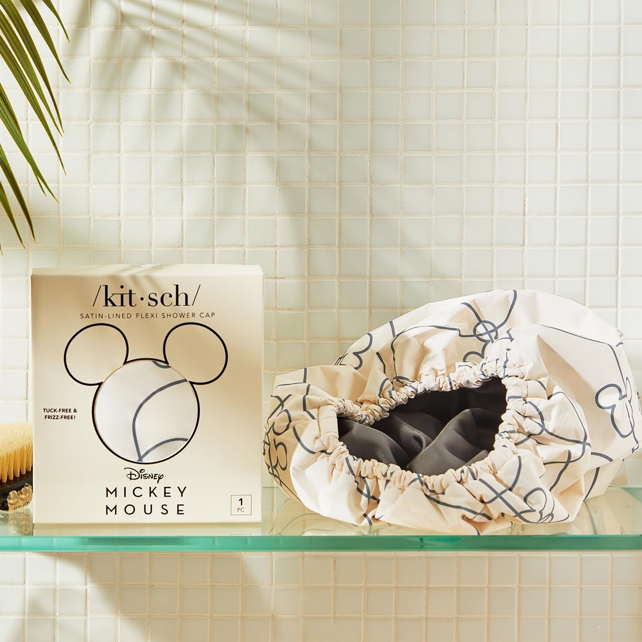 Kitsch Luxury Shower Cap for Women - Reusable Shower Cap for Long Hair with Non Slip Silicon Grip | Waterproof Hair Cap for Shower with One Size Fits Most | Stylish Hair Cover for Shower (Blush Dot)