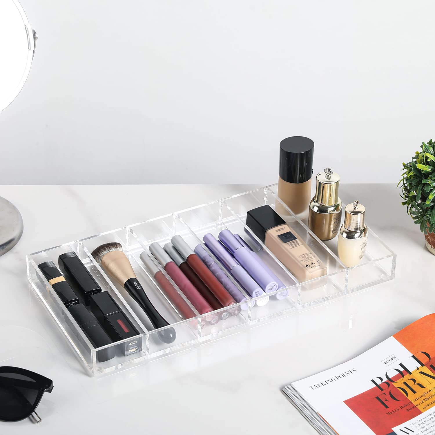 MyGift Premium Clear Acrylic Sunglass Holder Display Tray with 6 Compartments, Drawer Organizer Storage Case for Sunglasses, Reading Glasses, Eyewear, Jewelry, Makeup and Perfume Vanity Tray