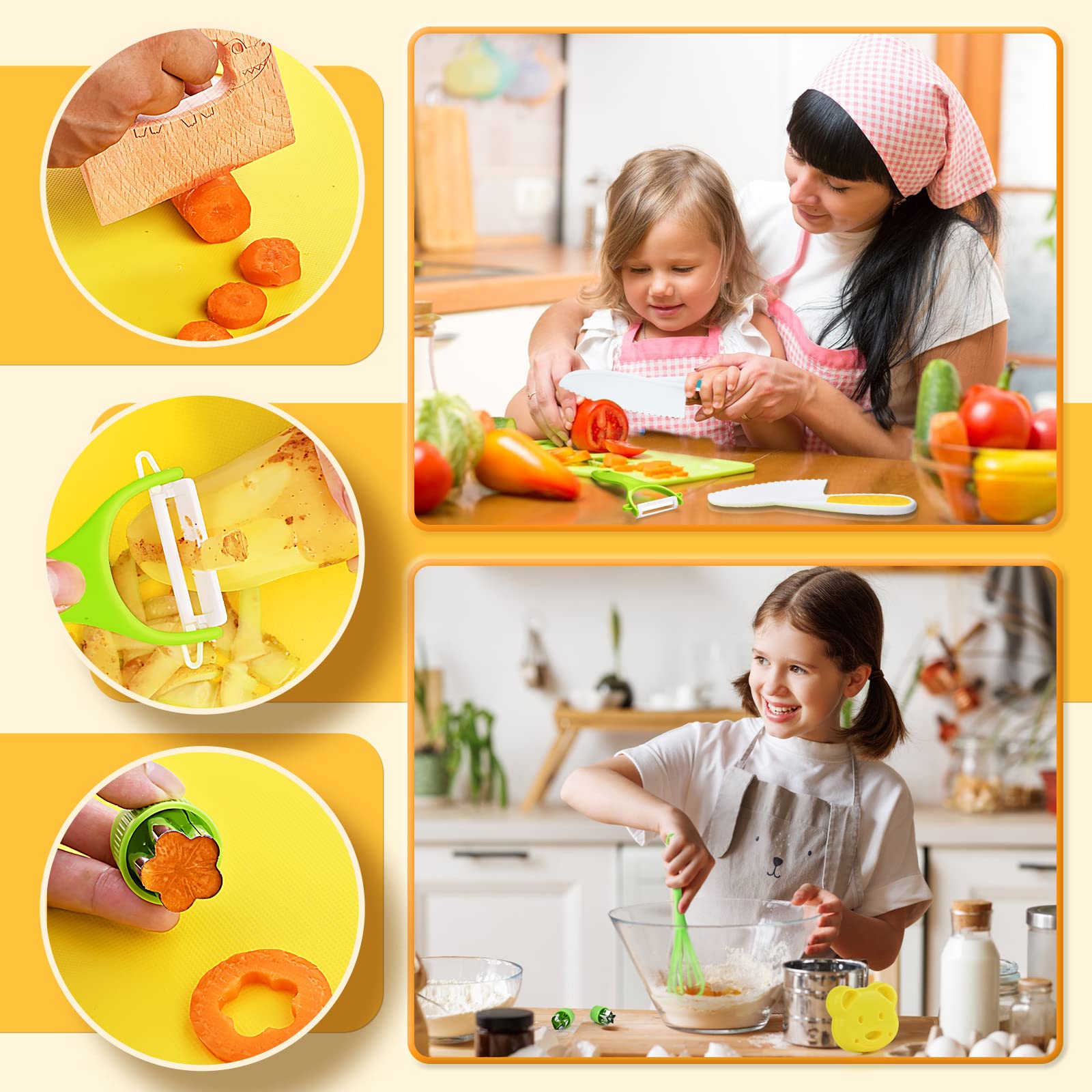 Montessori Kitchen Tools for Toddlers-Kids Cooking Sets Real-Toddler Safe Knives Set (13pcs)