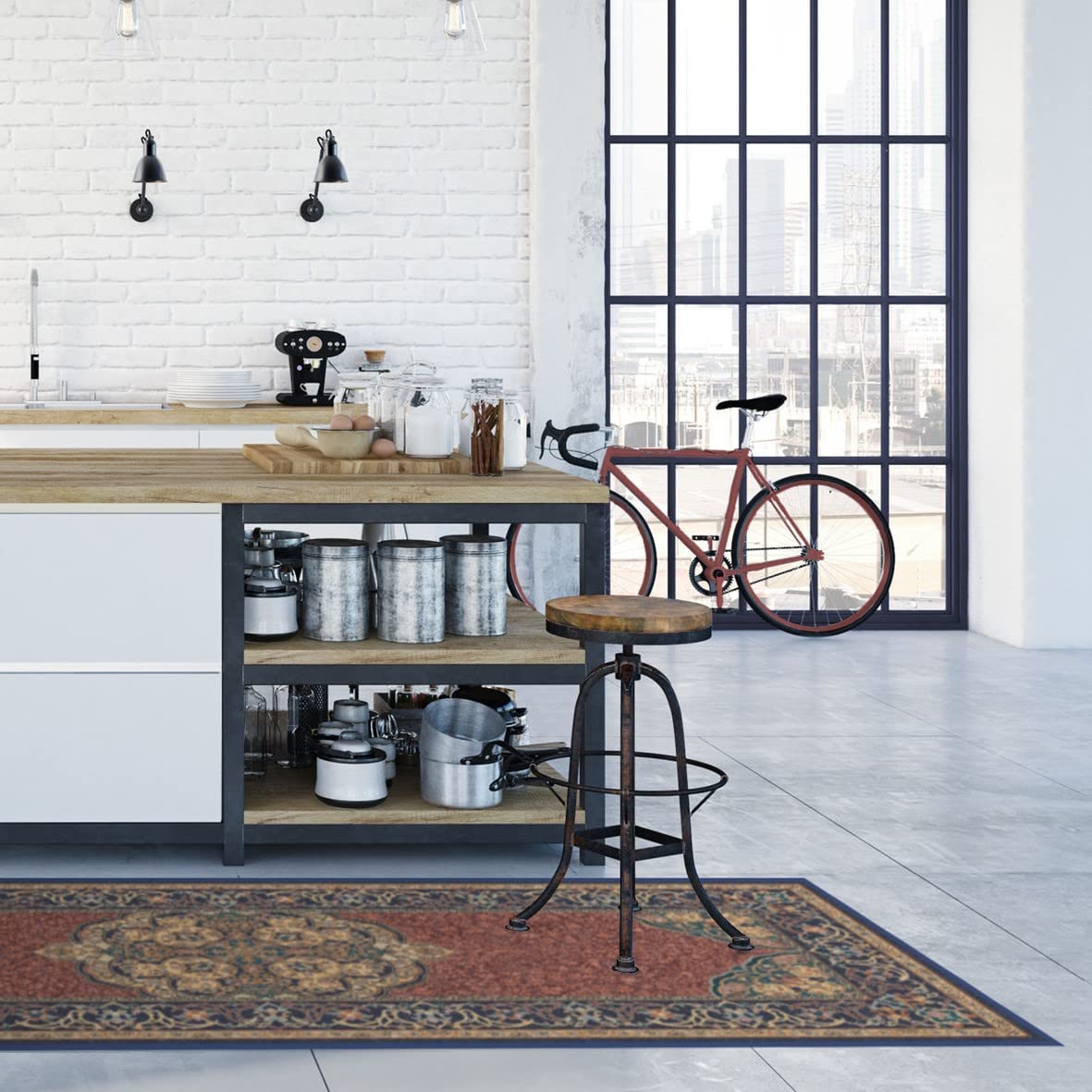 RUGGABLE Disney Traditional Mickey Mouse Washable Rug - Perfect Area Rug for Nursery Playroom Kids Room - Pet & Child Friendly - Stain & Water Resistant - Damask Grey 3&