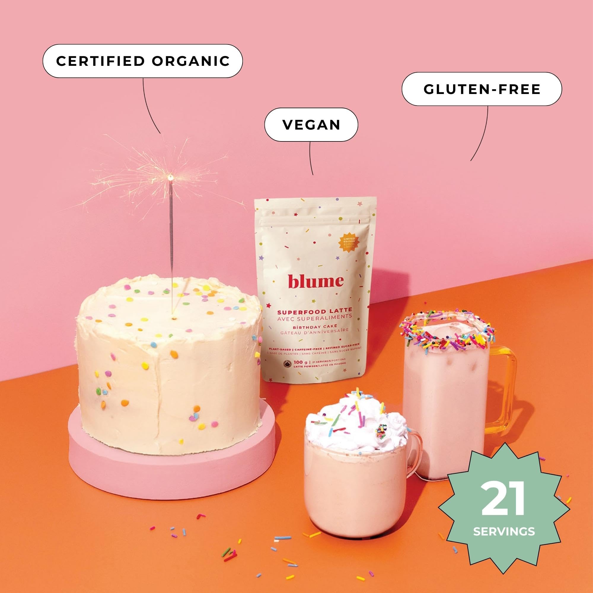 Blume Rose London Fog Latte with Zero Sugar or Caffeine - Certified Organic, Vegan and Gluten-Free - Tart Cherry & Rosehips blend rich Antioxidant & Vitamin to Ease Bloating and Boost Your Natural Glow - 30 Servings