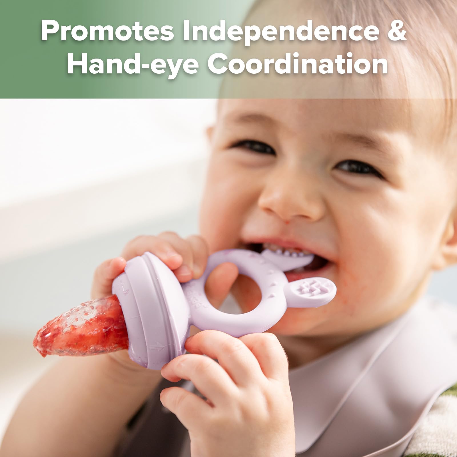 Haakaa Baby Fruit Food Feeder & Mini Freezer Nibble Tray Combo, Breastmilk Popsicle Molds for Cooling Relief, BPA Free Silicone Feeder for Safe Infant Self Feeding, 4 Month+ (Pea Green)