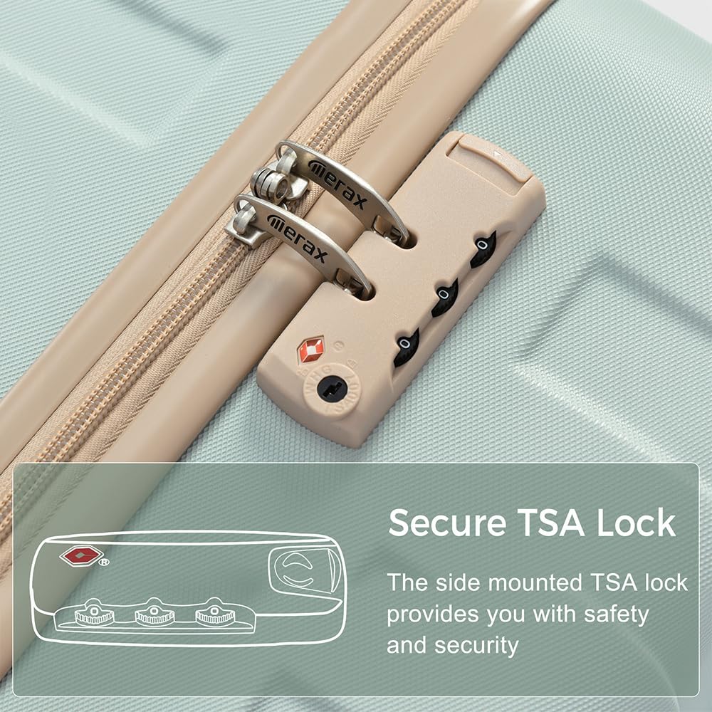 Merax 3 Pcs ABS Hardside Luggage Sets TSA Lock Spinner Wheel Suitcases, Pearly White, 20/24/28 Inch