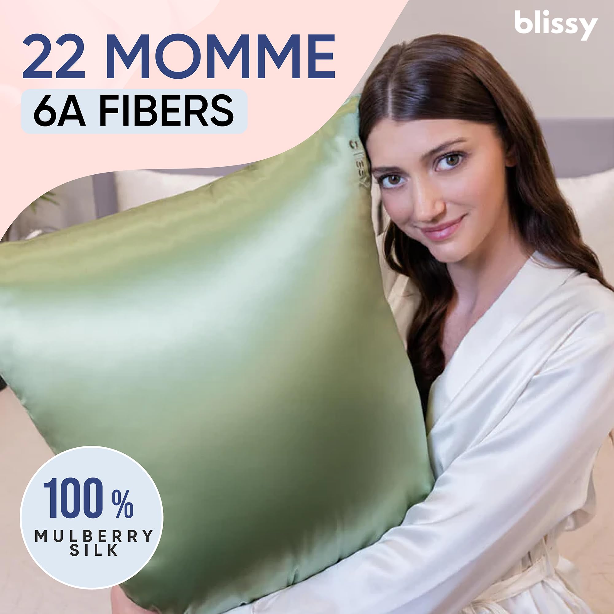 Blissy Silk Pillowcase - 100% Pure Mulberry Silk - 22 Momme 6A High-Grade Fibers - Silk Pillow Cover for Hair & Skin - Regular, Queen & King with Hidden Zipper (Standard,Blissy White)