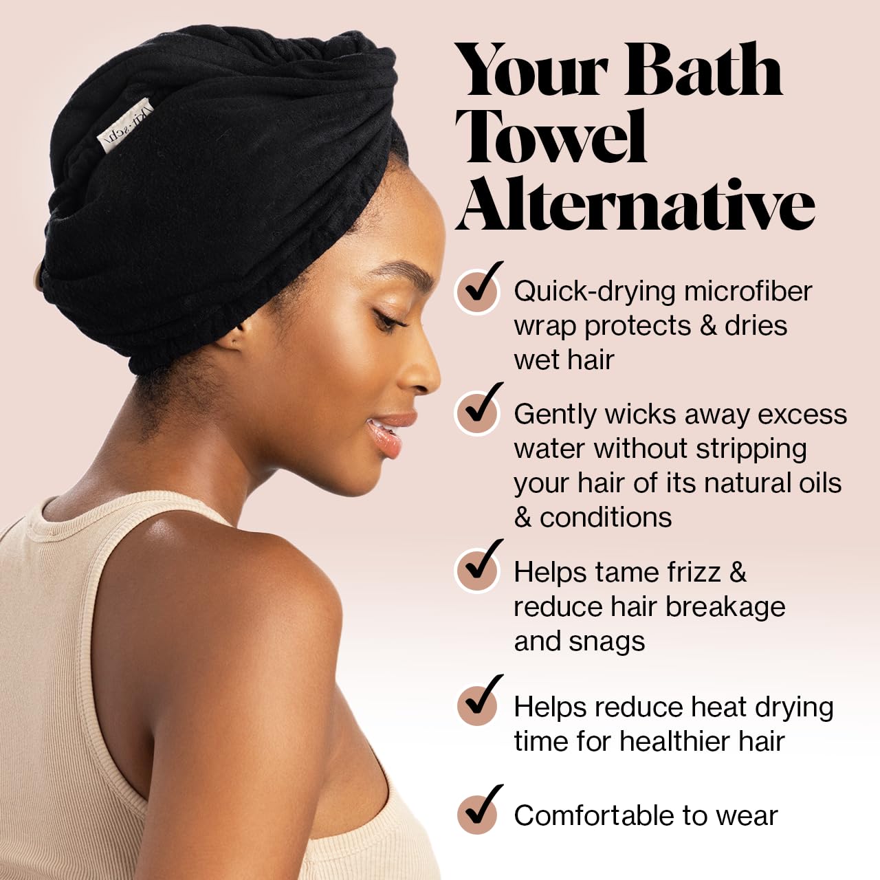 Kitsch Microfiber Hair Towel Wrap - Quick Dry Curly Hair Wraps for Women Wet Hair | Microfiber Towel for Hair | Hair Drying Towel Wrap | Hair Towels for Women | Hair Turban for Wet Hair (Blush)