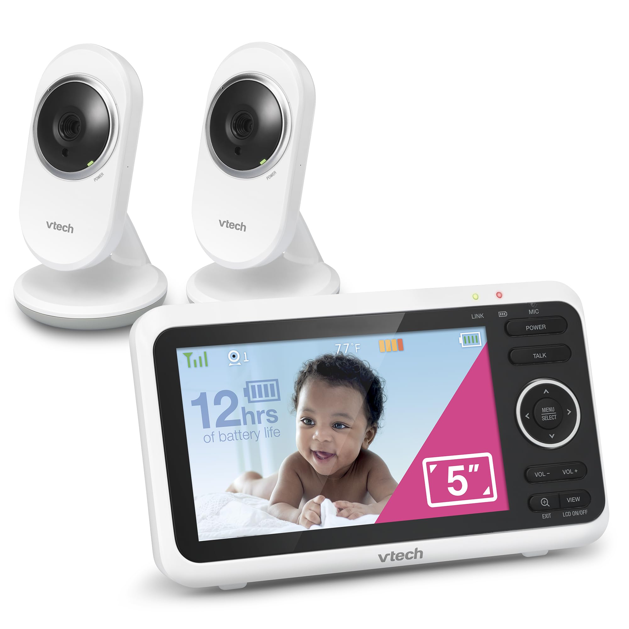 VTech VM819 Baby Monitor, 2.8” Screen, Night Vision, 2-Way Audio, Temperature Sensor and Lullabies, Secure Transmission No WiFi