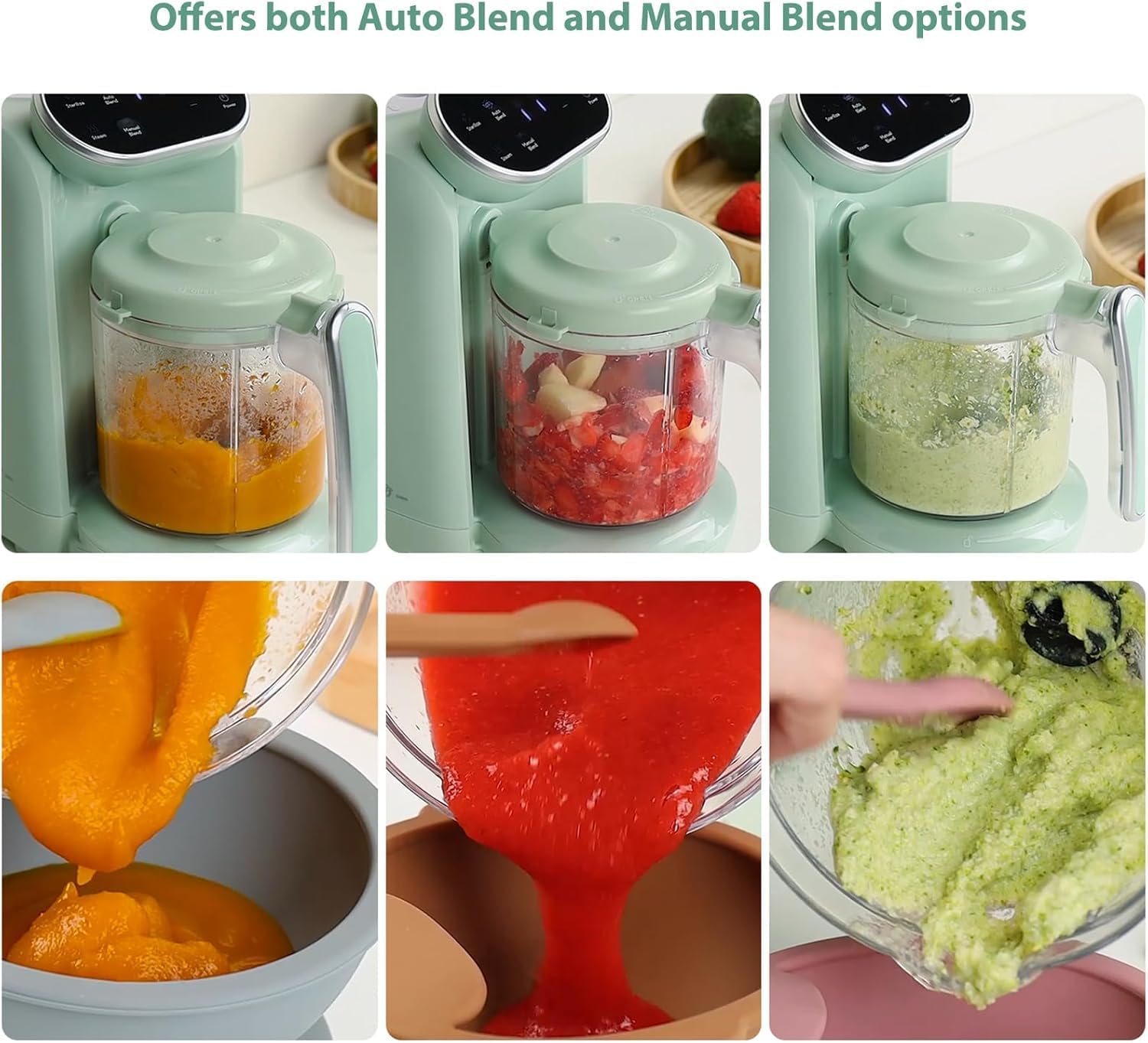 Baby Food Maker | Baby Food Processor with Steaming Basket | Baby Steamer, Blender, and Puree Maker | Milk Warmer Machine | Auto Cooking & Grinding | Touch Screen Control (Green)