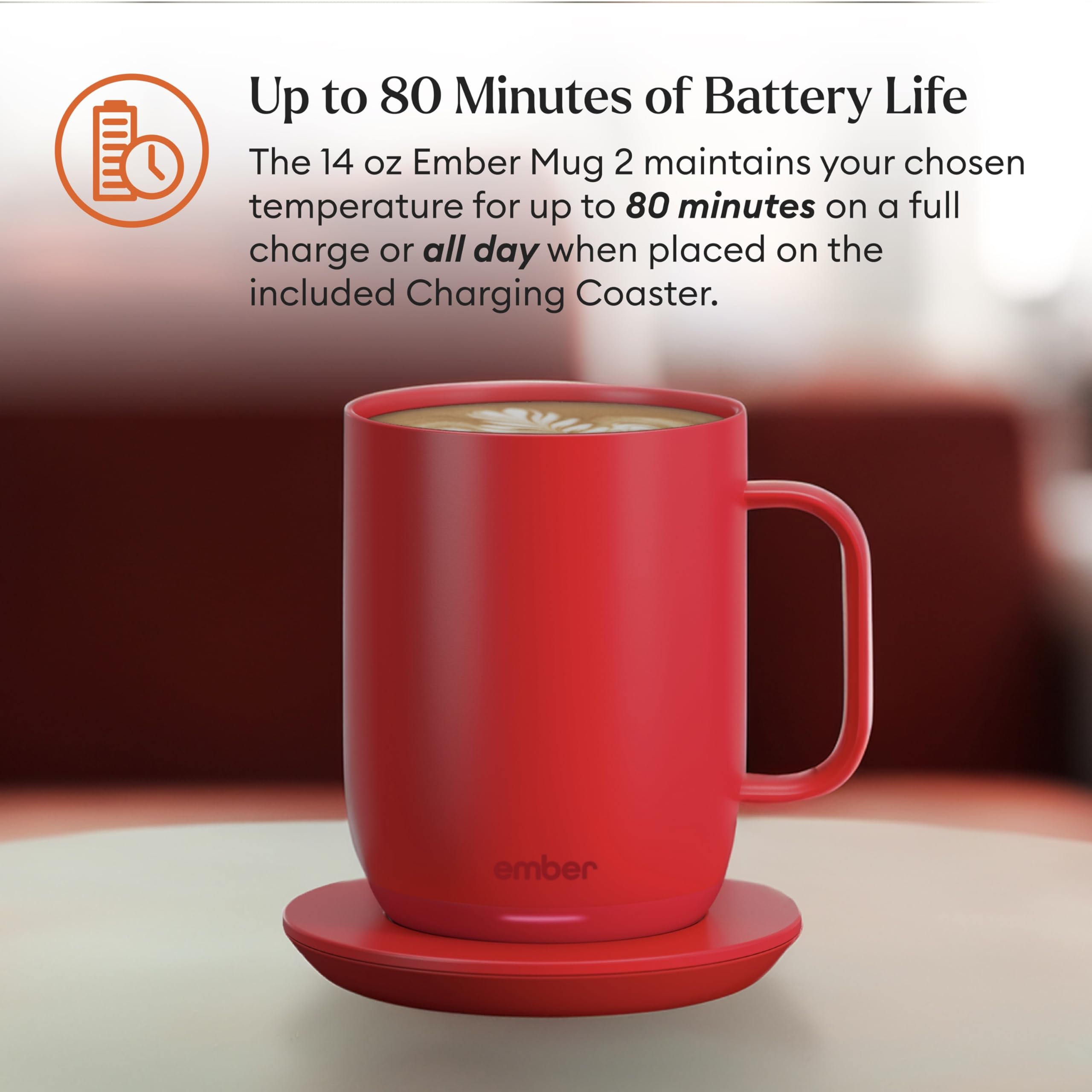 Ember Temperature Control Smart Mug 2, 14 Oz, App-Controlled Heated Coffee Mug with 80 Min Battery Life and Improved Design, White