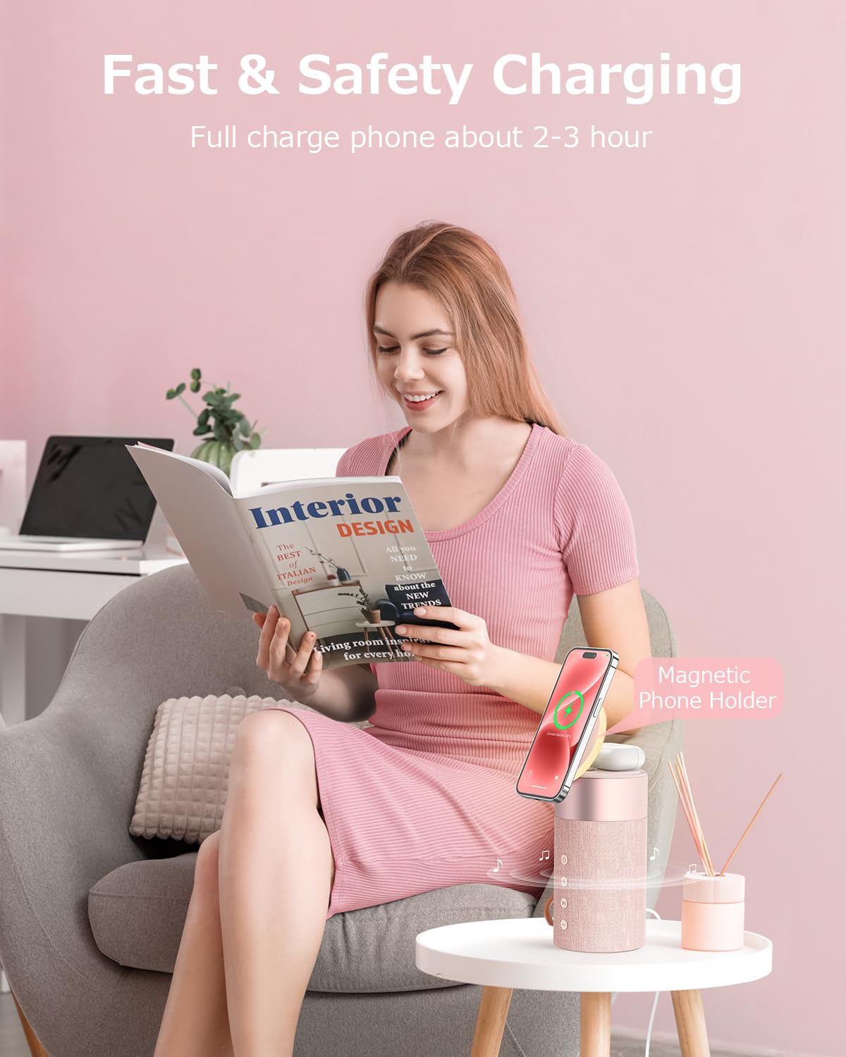 COLSUR Bluetooth Speaker, Magnetic Wireless Charger, Bluetooth Speakers with Night Light, 2 in 1 Wireless Charging Station for iPhone 16/15/14/13/12 Series, AirPods Pro/3/2(Gift Ideal)