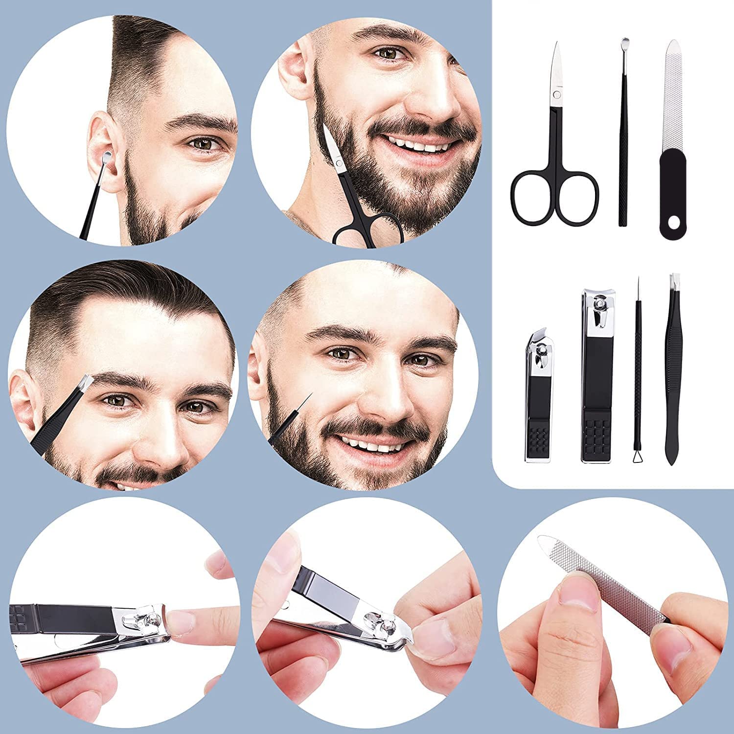 Manicure Set Professional Grooming Kits, Nail Clippers Pedicure Kit 8pcs Nail Kit Pedicure Set Tools with Aceoce Travel Case for Women Men Home or Salon Gift