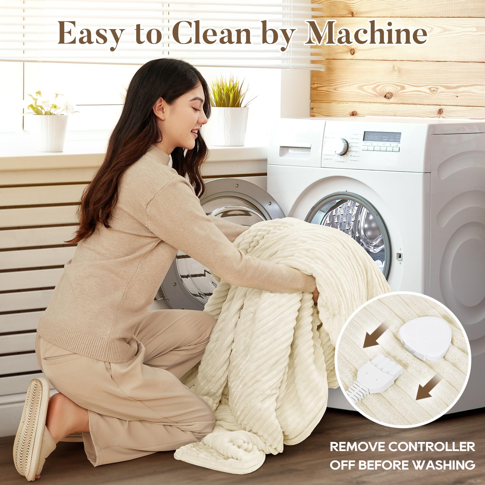 Electric Blanket Heated Throw, Heated Blanket Soft Flannel Heating Blanket Queen Size Machine Washable ETL&FCC Certification (Beige, 84 * 90)