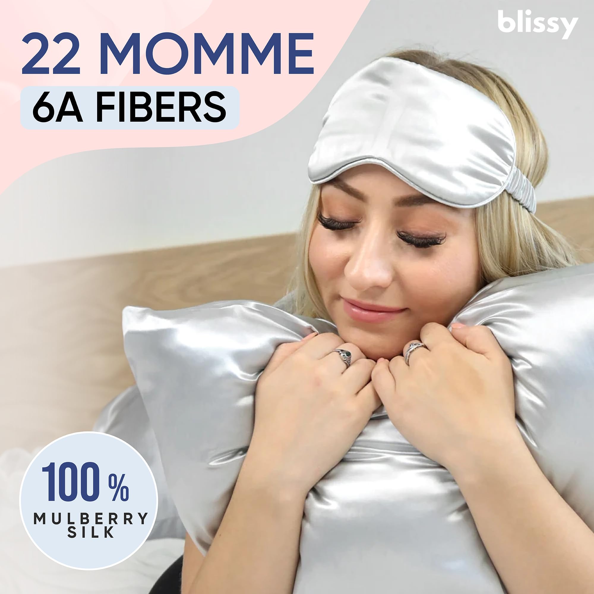 Blissy Silk Pillowcase - 100% Pure Mulberry Silk - 22 Momme 6A High-Grade Fibers - Silk Pillow Cover for Hair & Skin - Regular, Queen & King with Hidden Zipper (Standard,Blissy White)
