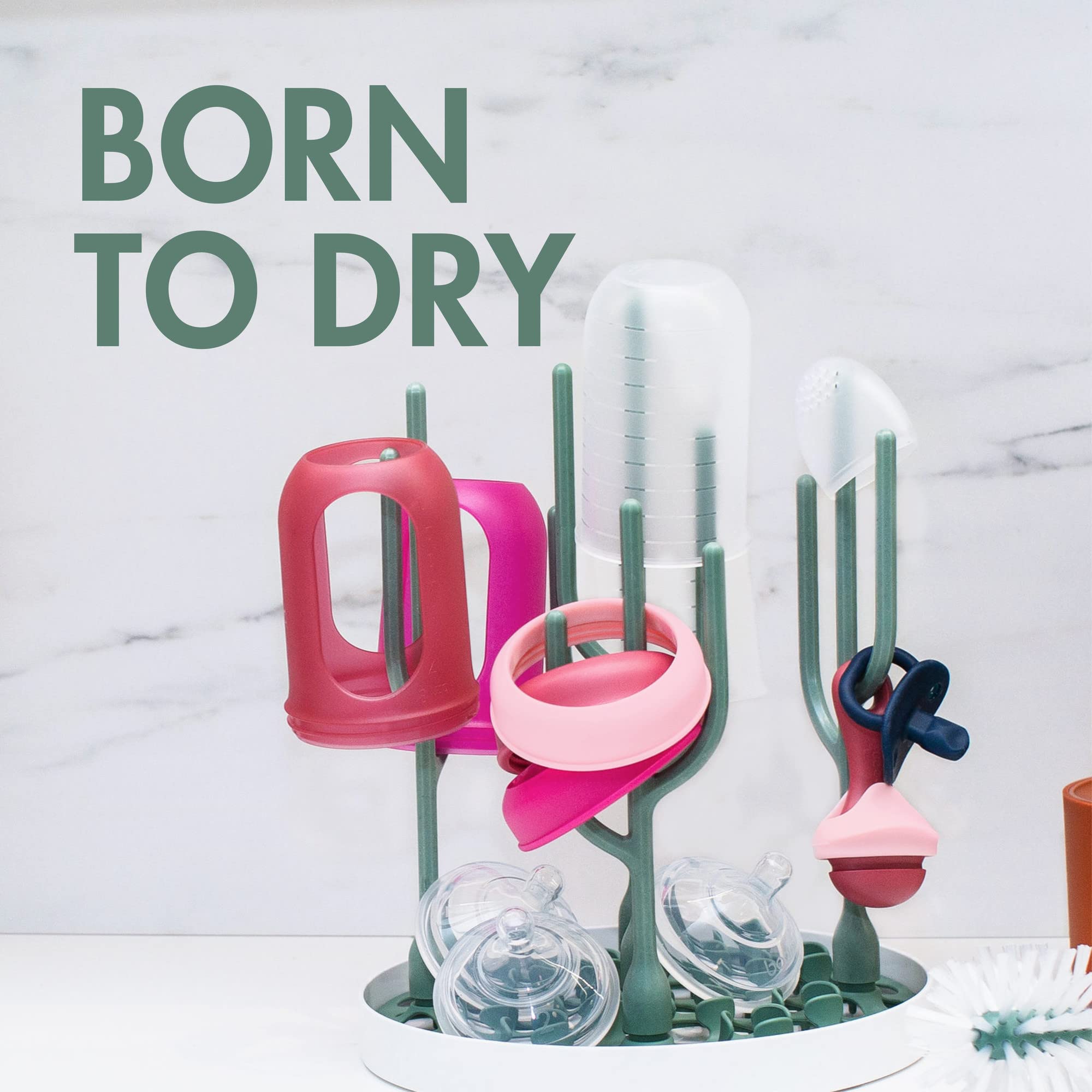 Boon DESERT Baby Bottle Countertop Drying Rack, Green, 1.0 Pound
