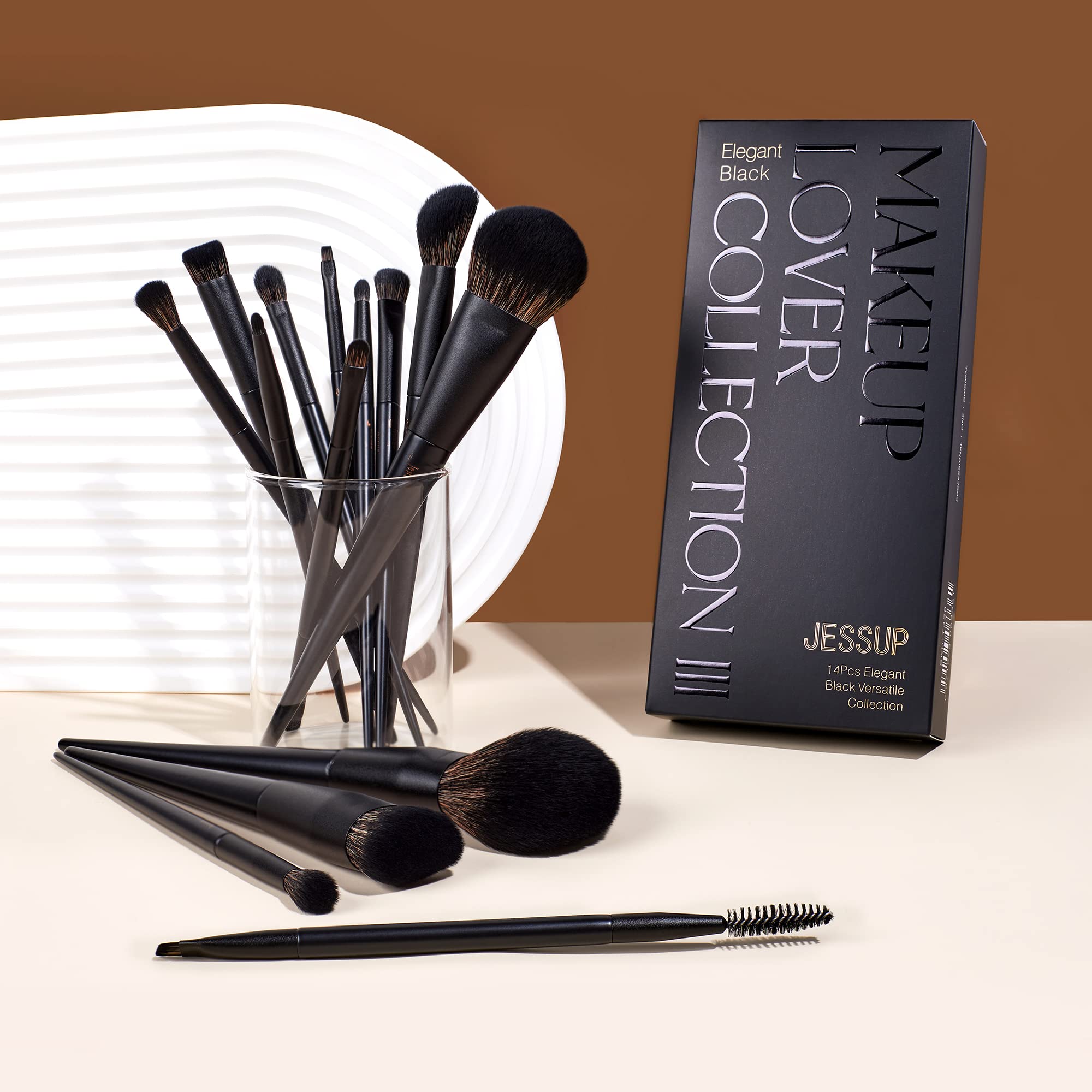 Jessup Makeup Brushes 14Pcs Makeup Brush Set Premium Synthetic Powder Foundation Contour Blush Concealer Eye Shadow Blending Liner Make Up Brush Kit Light Grey T329