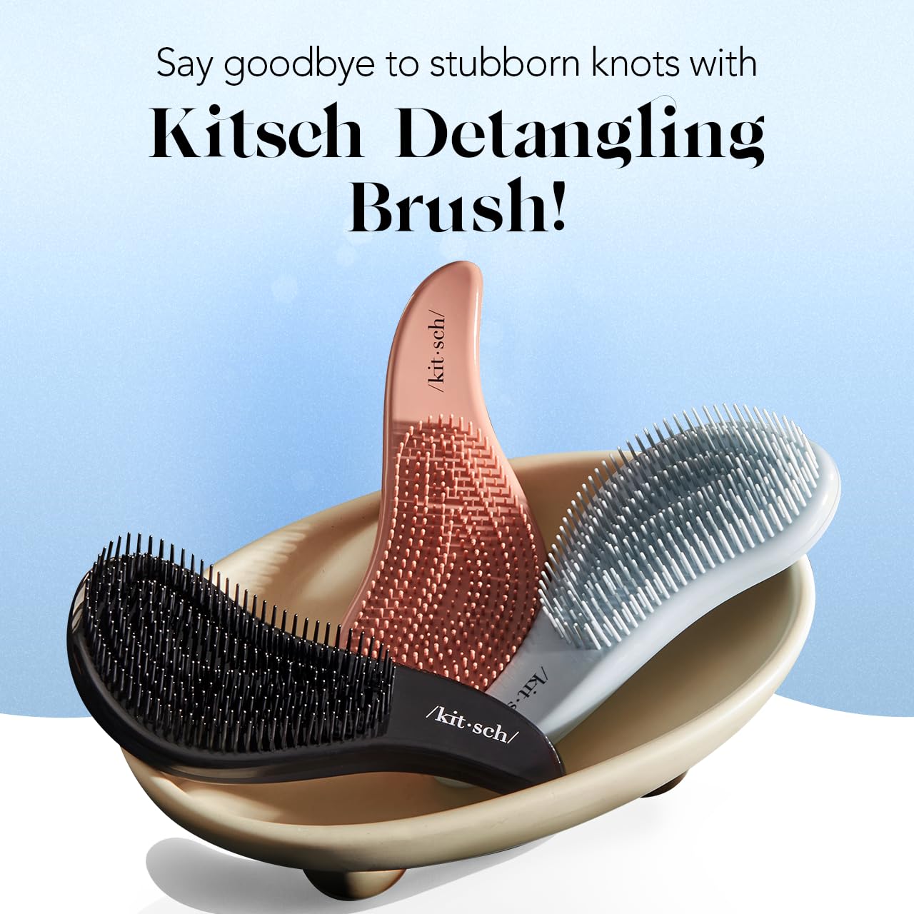 Kitsch Detangler Brush for Curly, Straight, Wet and Dry Hair - No Pain Hair Detangler Brush with Flexible Bristles, Easy-to-Hold, Shower & Travel Hair Brush for Adults and Kids - Black