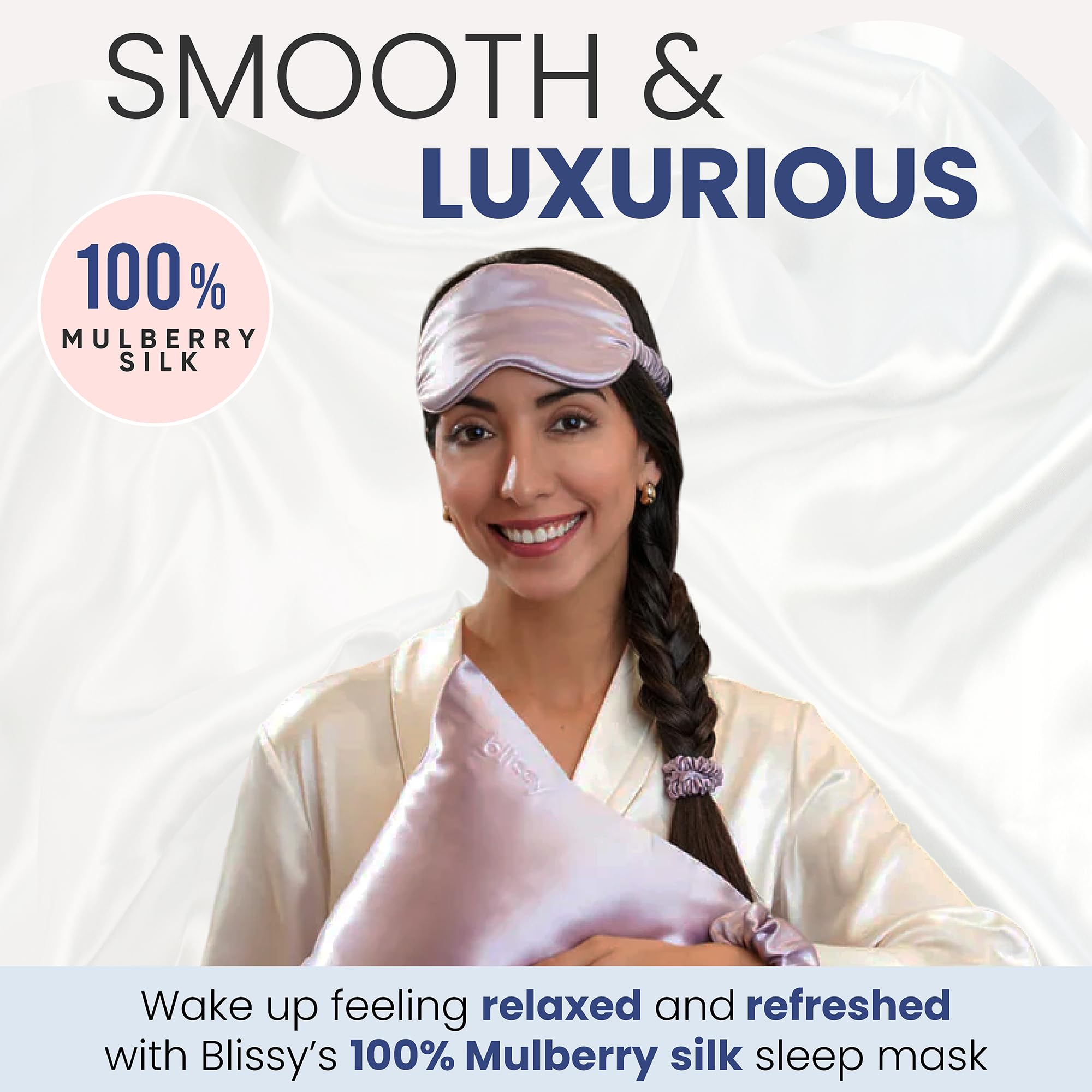 Blissy Silk Sleep Mask - Silk Eye Sleeping Mask for Women & Men for Total Blackout - 100% Pure Mulberry Silk, 22 Momme 6a Fibers - Blindfold Silk Sleep Mask Side Sleeper Eye Cover (Plum)