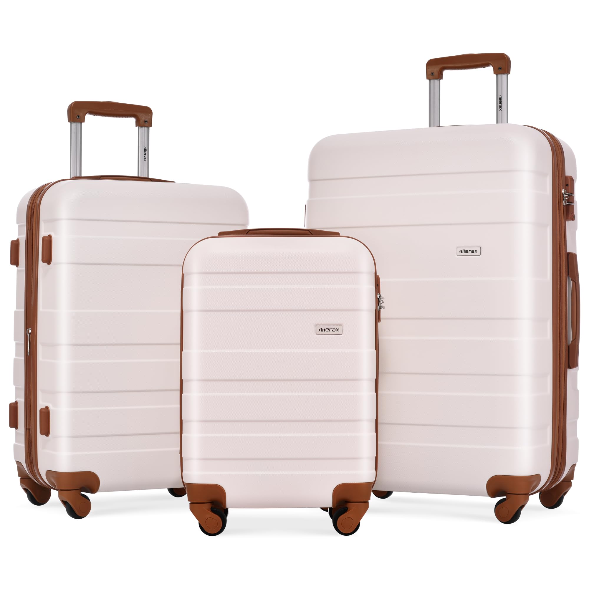 Merax 3 Pcs ABS Hardside Luggage Sets TSA Lock Spinner Wheel Suitcases, Pearly White, 20/24/28 Inch