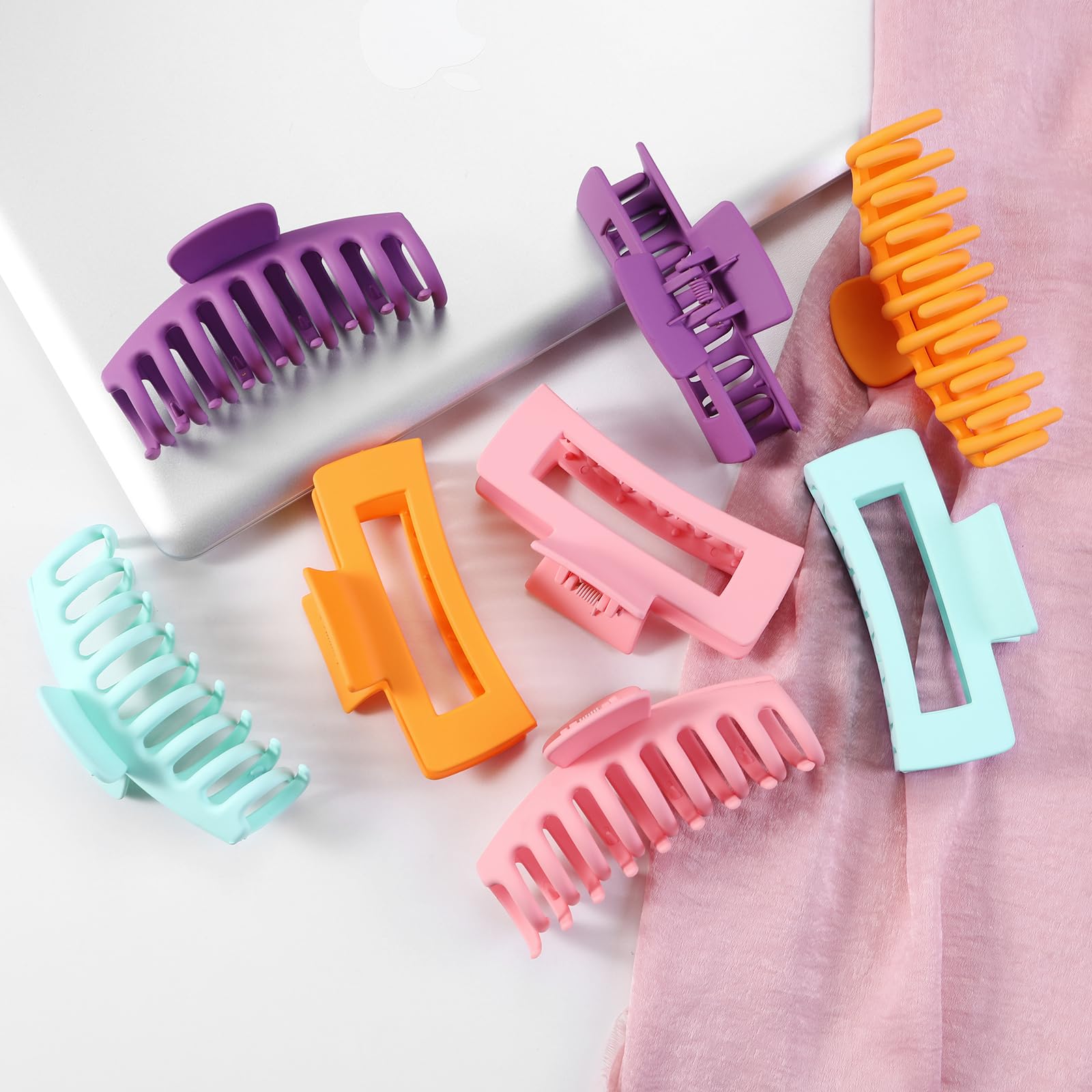 LuSeren Hair Clips for Women 4.3 Inch Large Hair Claw Clips for Women Thin Thick Curly Hair, Big Matte Banana Clips,Strong Hold jaw clips,Neutral Colors
