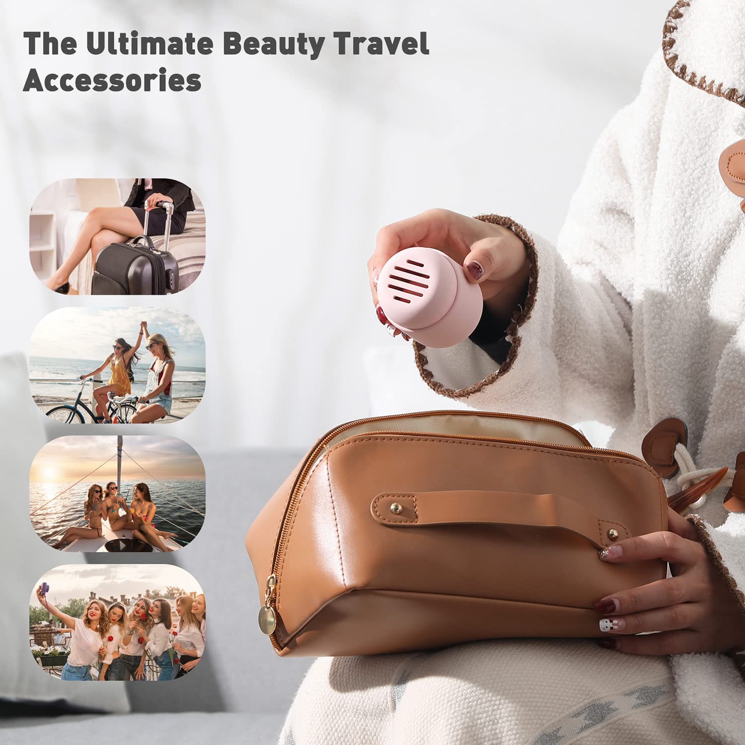 BEZOX Makeup Sponge Holder, Silicone Beauty Sponge Case with Double-Sided Vent Design for Quick Drying, Compact Travel Essentials Make Up Blender Container - Khaki