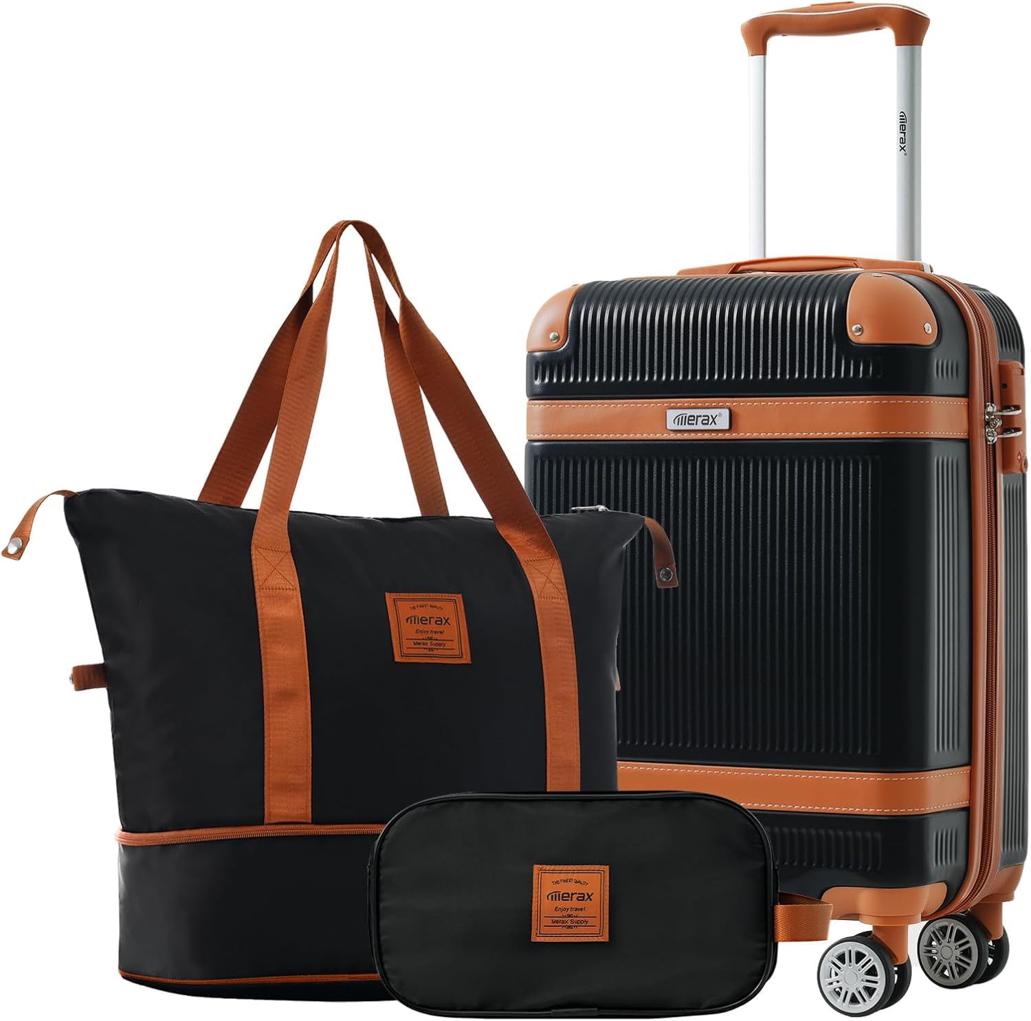 Merax 3 Pcs ABS Hardside Luggage Sets TSA Lock Spinner Wheel Suitcases, Pearly White, 20/24/28 Inch