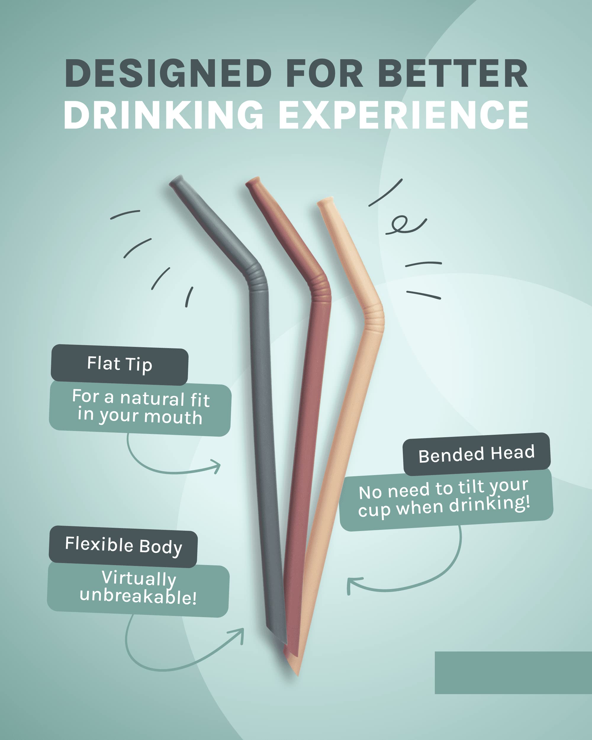 Silicone Straws - Reusable Drinking Straws w/Cleaning Brush - Long, Flexible and Bendy Straws For Tumblers and Cups - BPA Free, Food Grade Silicone, Dishwasher Safe - Set of 6 (Sand)