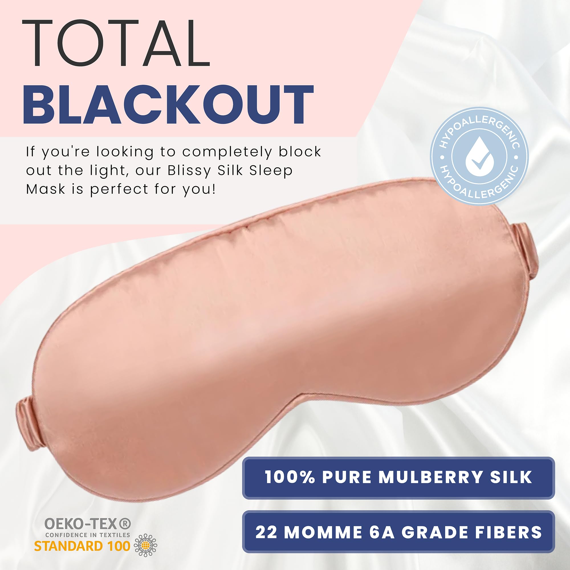 Blissy Silk Sleep Mask - Silk Eye Sleeping Mask for Women & Men for Total Blackout - Silk Eye Mask - 100% Pure Mulberry Silk, 22 Momme 6a Fibers - Blindfold Silk Sleep Mask Side Sleeper Eye Cover