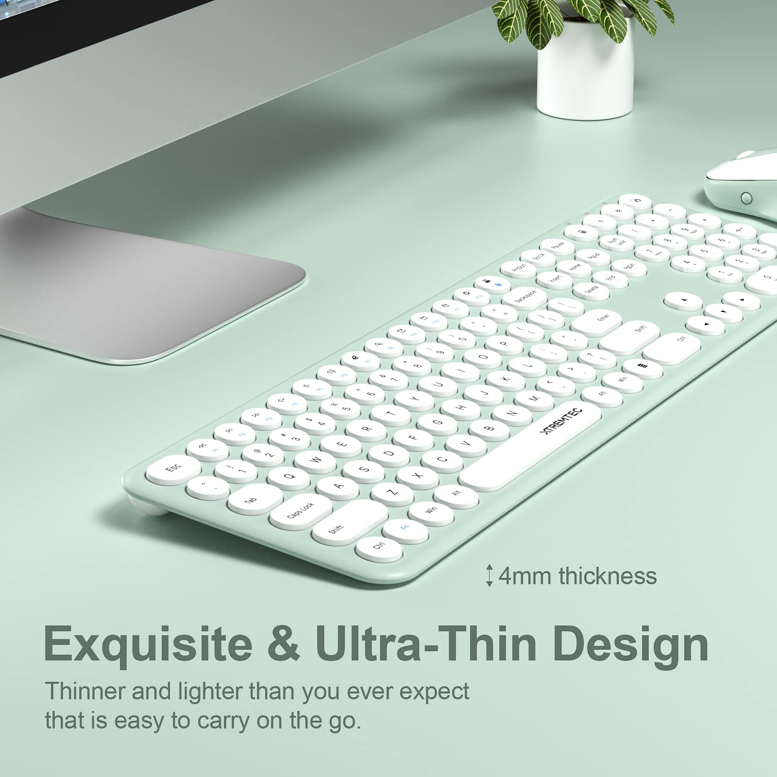 Wireless Keyboard and Mouse, XTREMTEC Cute Keyboard Retro Round Keycap - 2.4GHz Ultra-Slim Quiet Aesthetic Keyboard for Mac Computer Laptop PC Desktops (Rosegold)