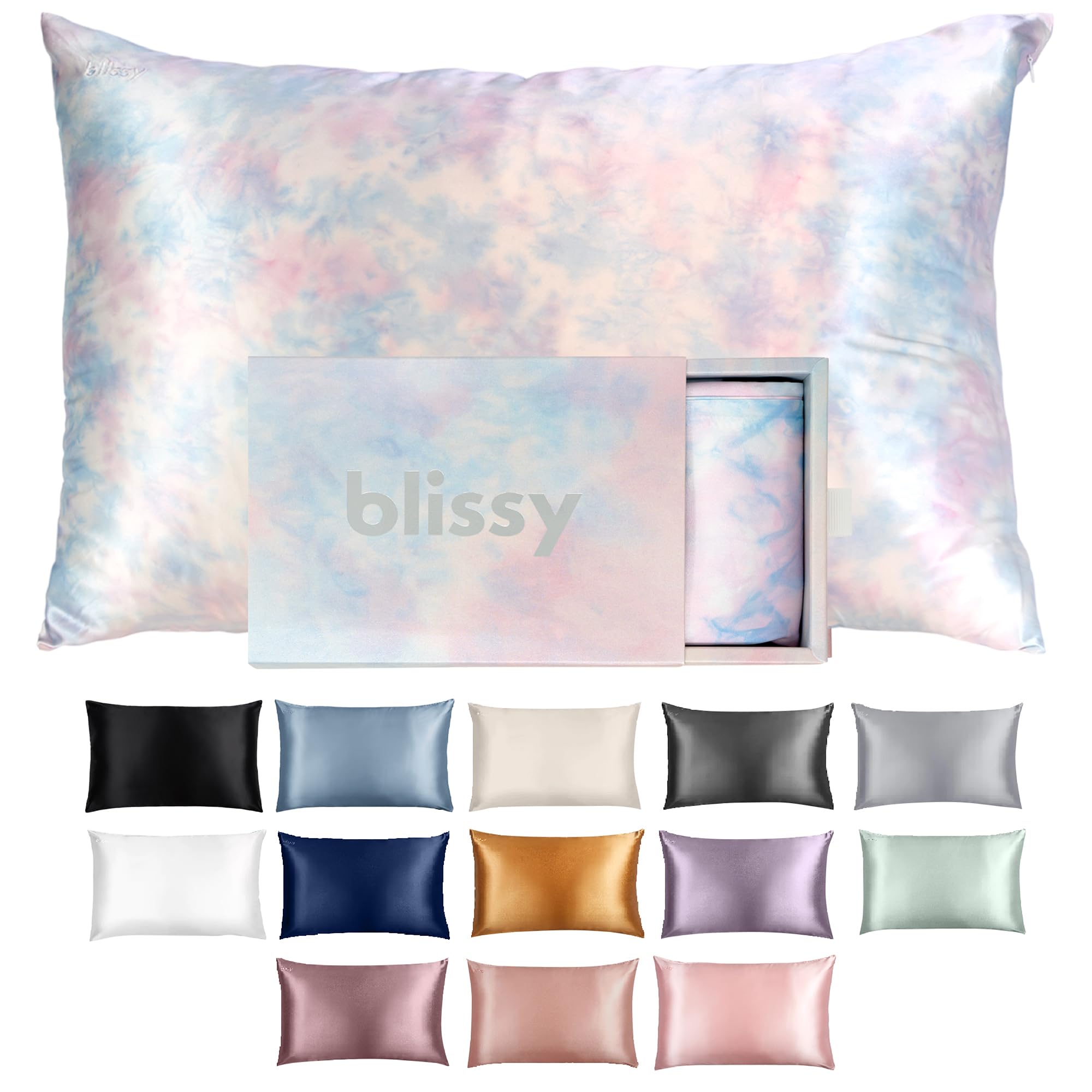 Blissy Silk Pillowcase - 100% Pure Mulberry Silk - 22 Momme 6A High-Grade Fibers - Silk Pillow Cover for Hair & Skin - Regular, Queen & King with Hidden Zipper (Standard,Blissy White)
