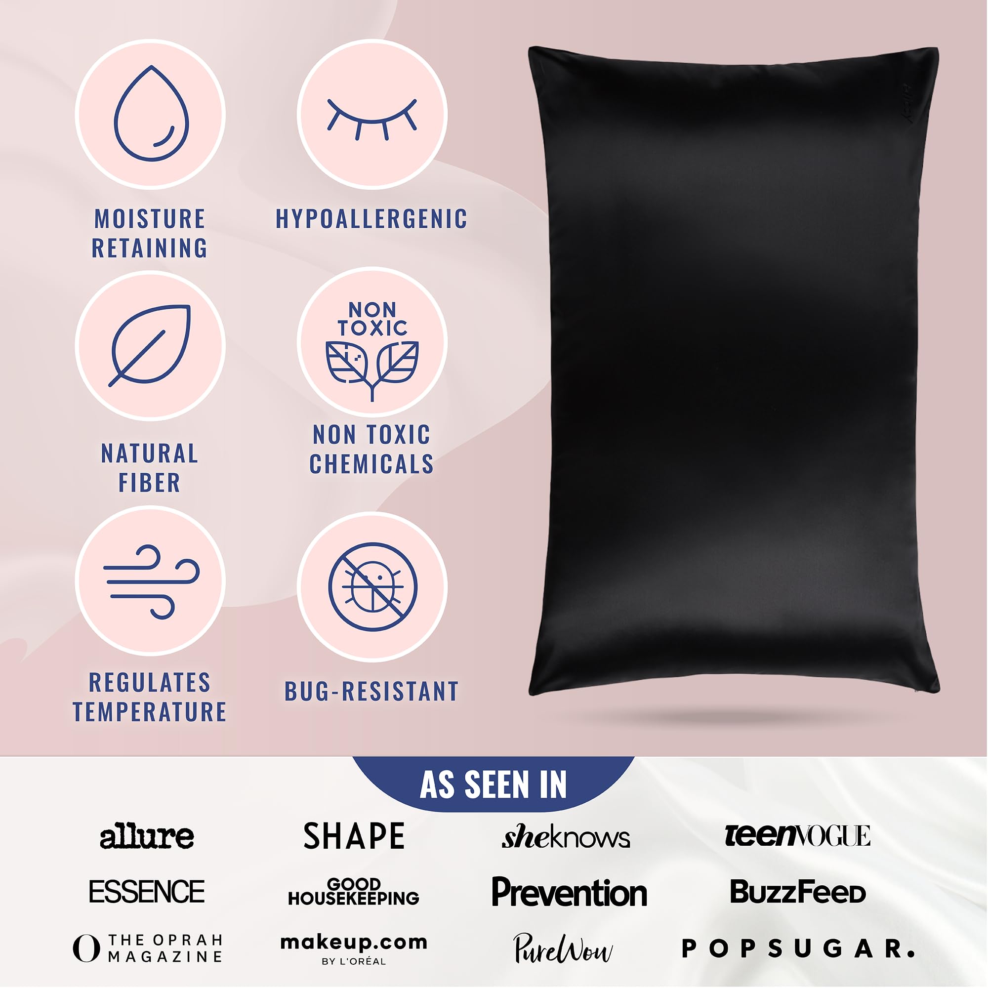 Blissy Silk Pillowcase - 100% Pure Mulberry Silk - 22 Momme 6A High-Grade Fibers - Silk Pillow Cover for Hair & Skin - Regular, Queen & King with Hidden Zipper (Standard,Blissy White)