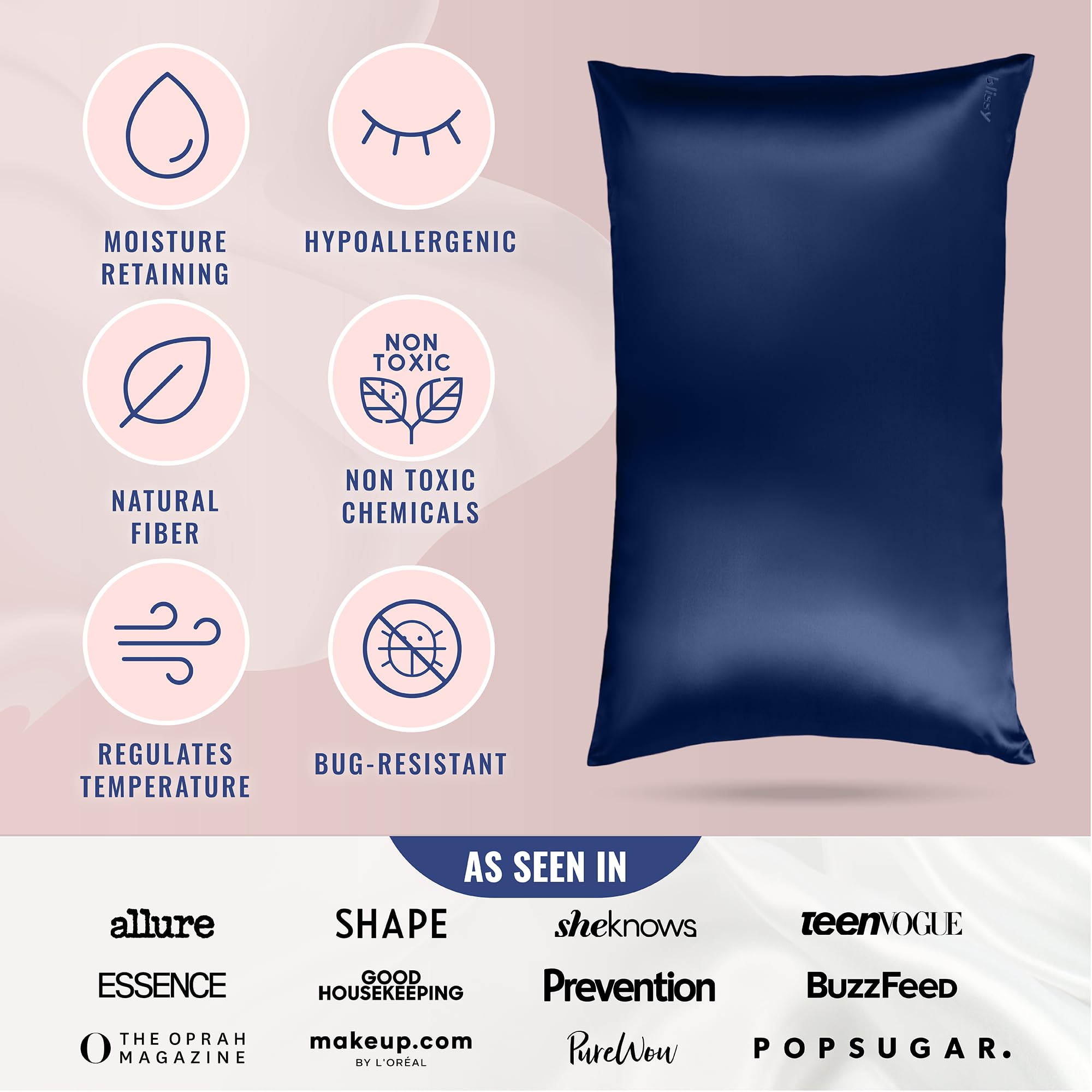 Blissy Silk Pillowcase - 100% Pure Mulberry Silk - 22 Momme 6A High-Grade Fibers - Silk Pillow Cover for Hair & Skin - Regular, Queen & King with Hidden Zipper (Standard,Blissy White)