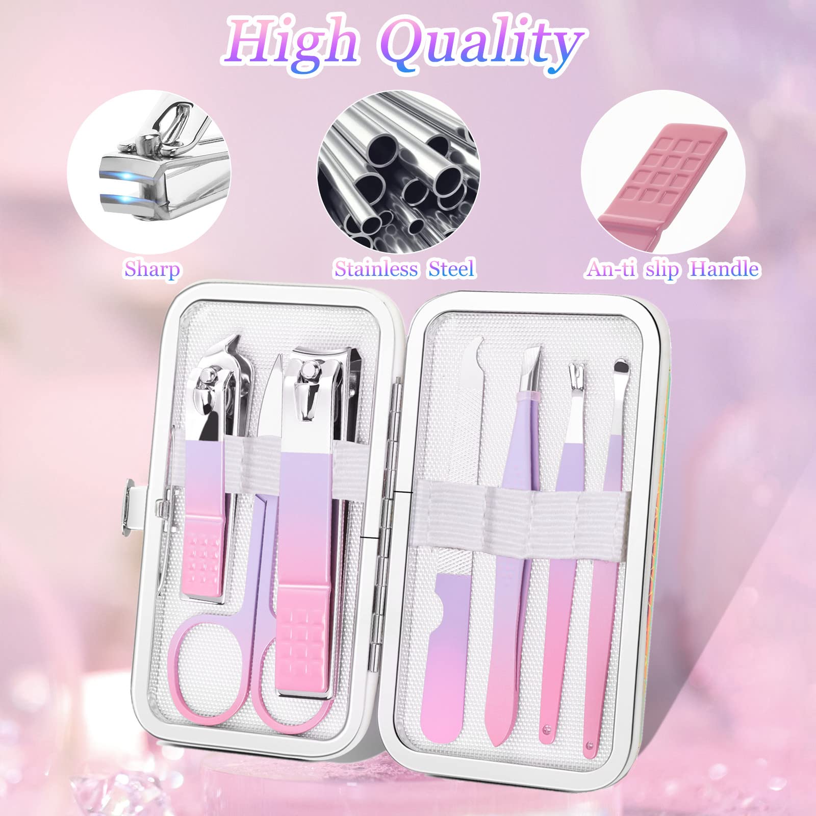 Manicure Set Professional Grooming Kits, Nail Clippers Pedicure Kit 8pcs Nail Kit Pedicure Set Tools with Aceoce Travel Case for Women Men Home or Salon Gift