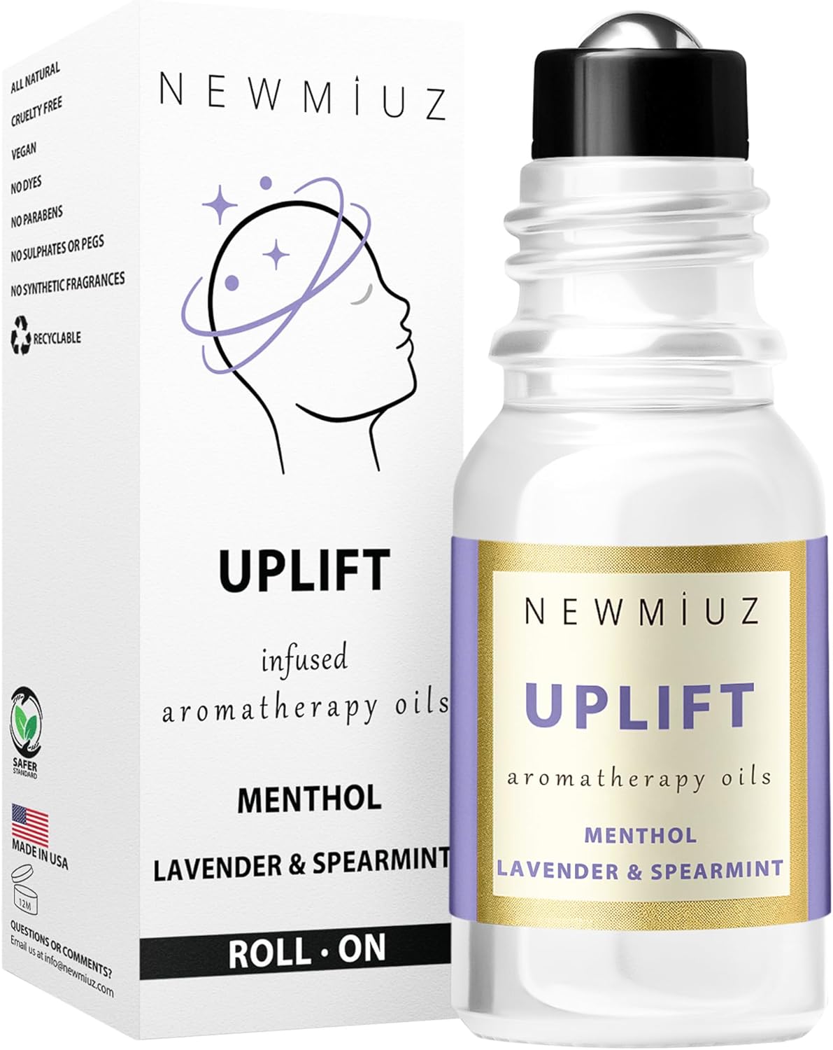 Migraine Roll on with Cooling Menthol stick Lavender Spearmint Essential Oil Roller Headache Tension Stress Relief Gifts Perfect Stocking Stuffers - All Natural Made in USA