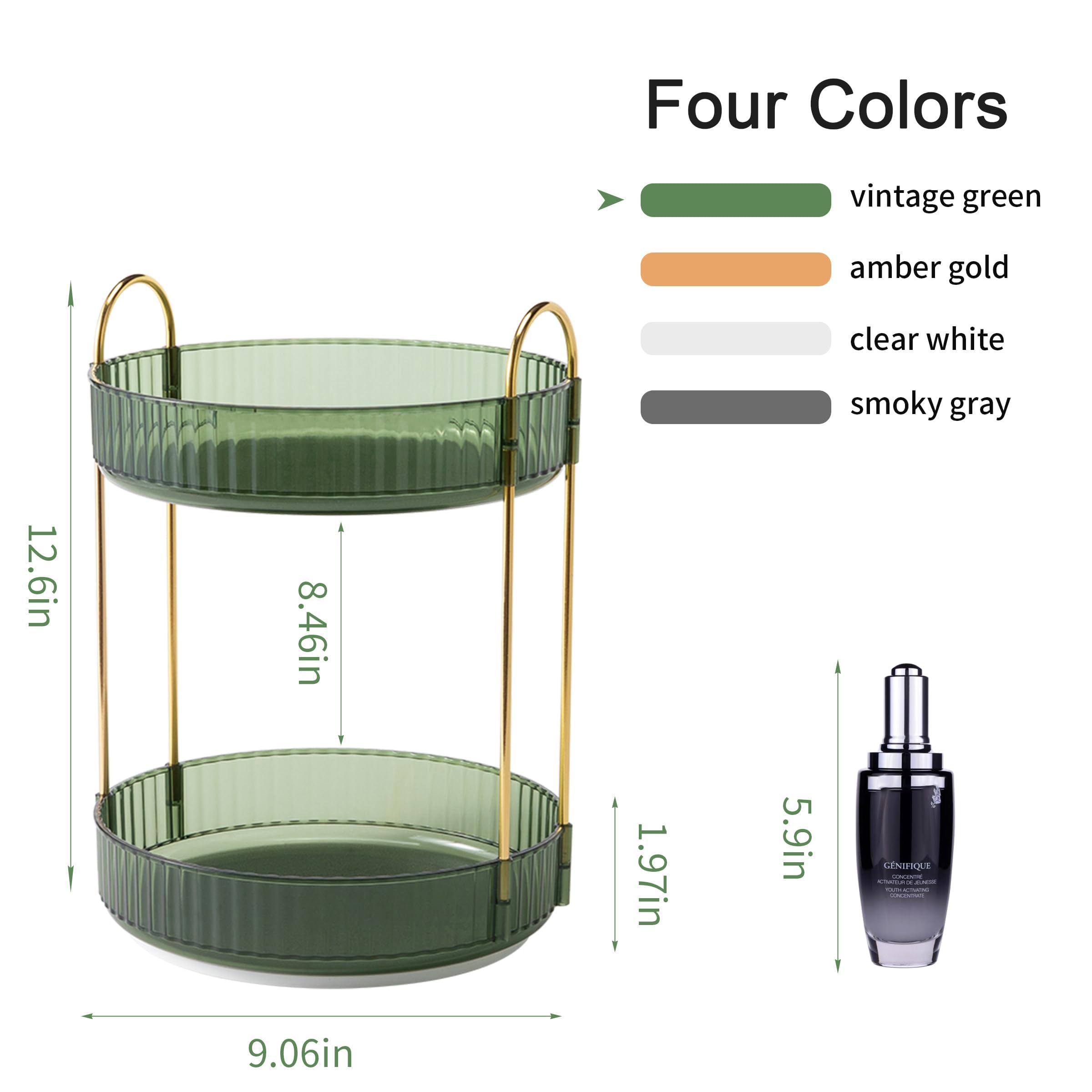 YCIA&DONE 360 Rotating Makeup Organizer and Storage for Vanity Bathroom Countertop, High Capacity Cosmetic Skincare Perfume Organizer for Dresser Lazy Susan Organizers(Clear White,2 Tiers)