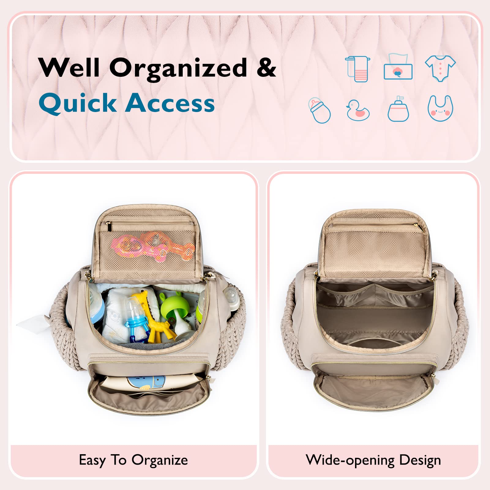 mommore Diaper Bag Small Diaper Backpack Stylish Baby Backpacks Travel Mini Maternity Bags with Insulated Pockets, Changing Pad, Stroller Straps
