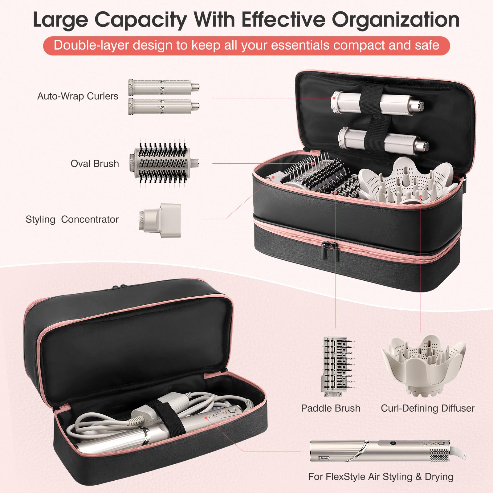 Travel Carrying Case for Hair Dryer Shark Flexstyle Dyson Airwrap Brush Double-Layer Hair Accessories Tools Storage Bag for Revlon Hairdryer Styler Organizer