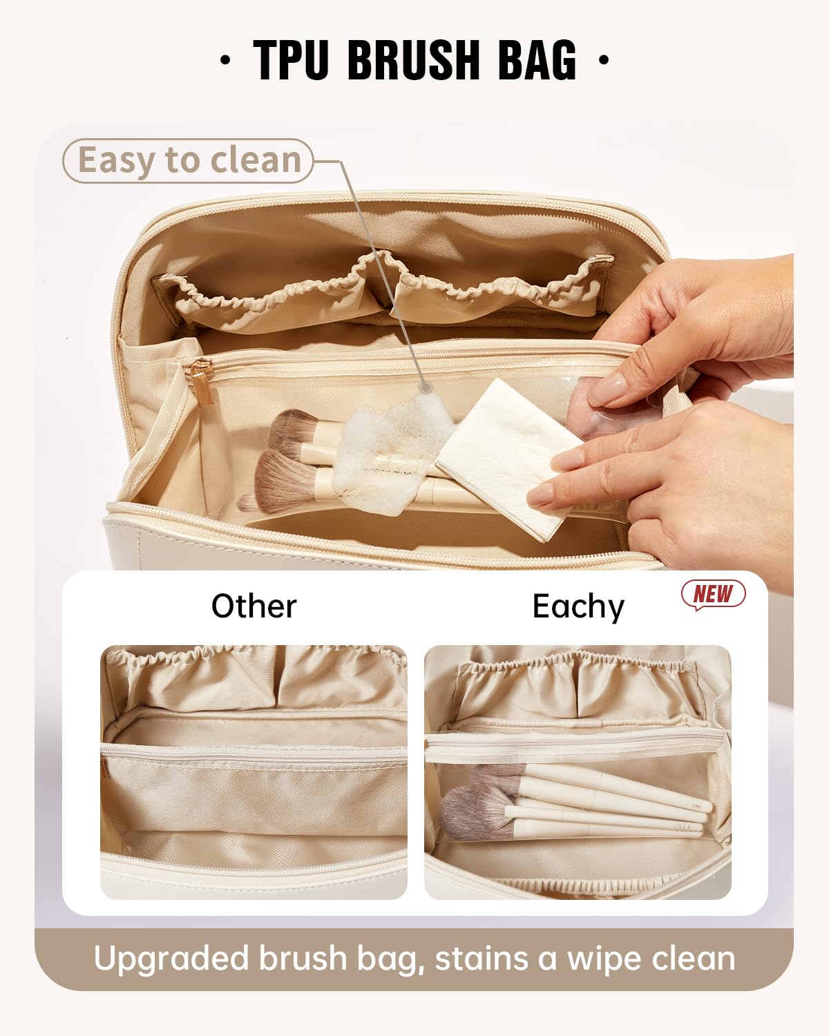 EACHY Travel Makeup Bag,Large Capacity Cosmetic Bags for Women,Waterproof Portable Pouch Open Flat Toiletry Bag Make up Organizer with Divider and Handle