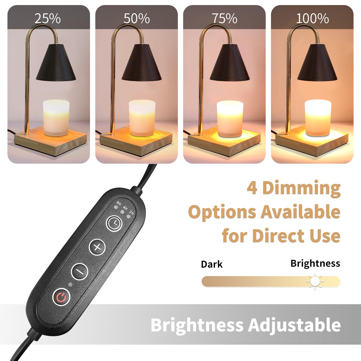Candle Warmer Lamp with Dimmer, Electric Candle Warmer for Jar Candles, Bedroom Home Decor, 2H/4H/8H Timer Adjustable Height with 2 Bulbs, (Amber)